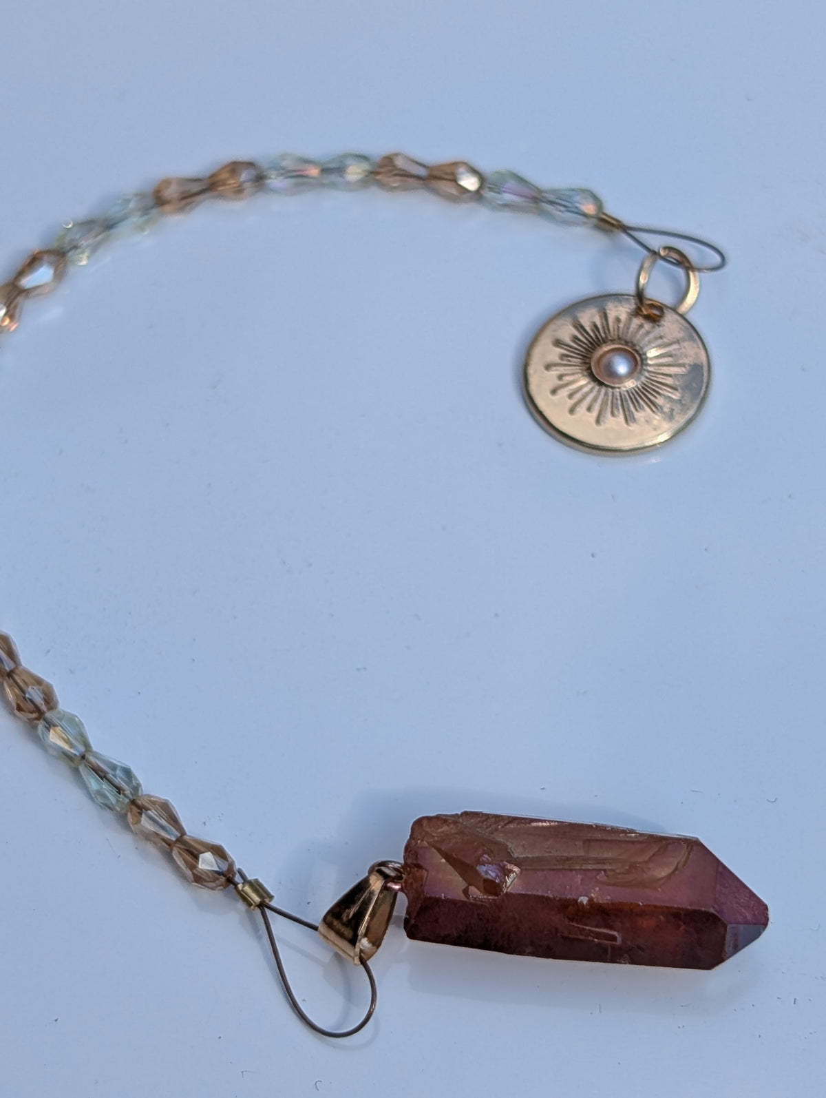 Tangerine Quartz and Rose Pendulum (reiki blessed)