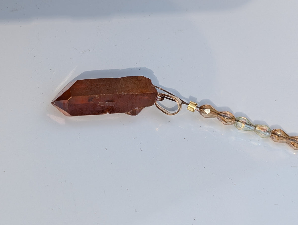 Tangerine Quartz and Rose Pendulum (reiki blessed)