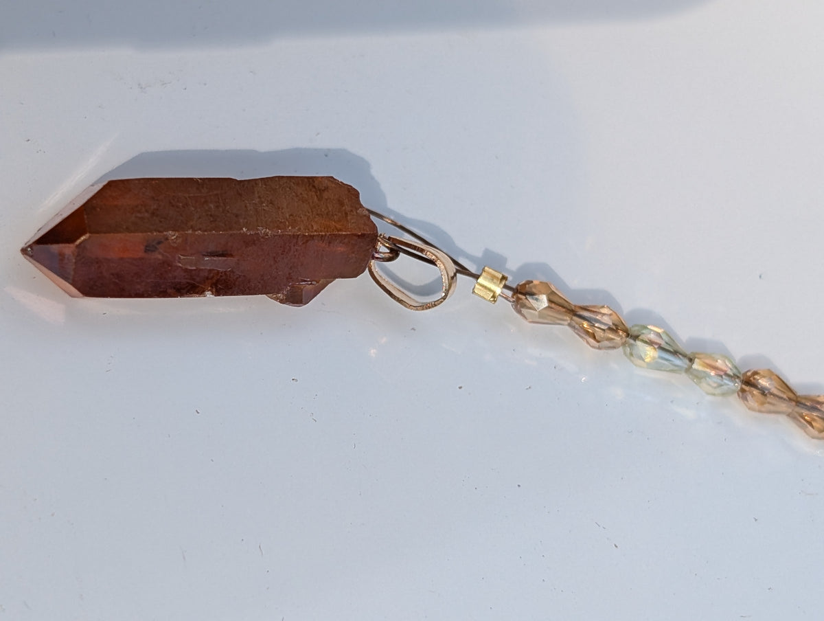 Tangerine Quartz and Rose Pendulum (reiki blessed)
