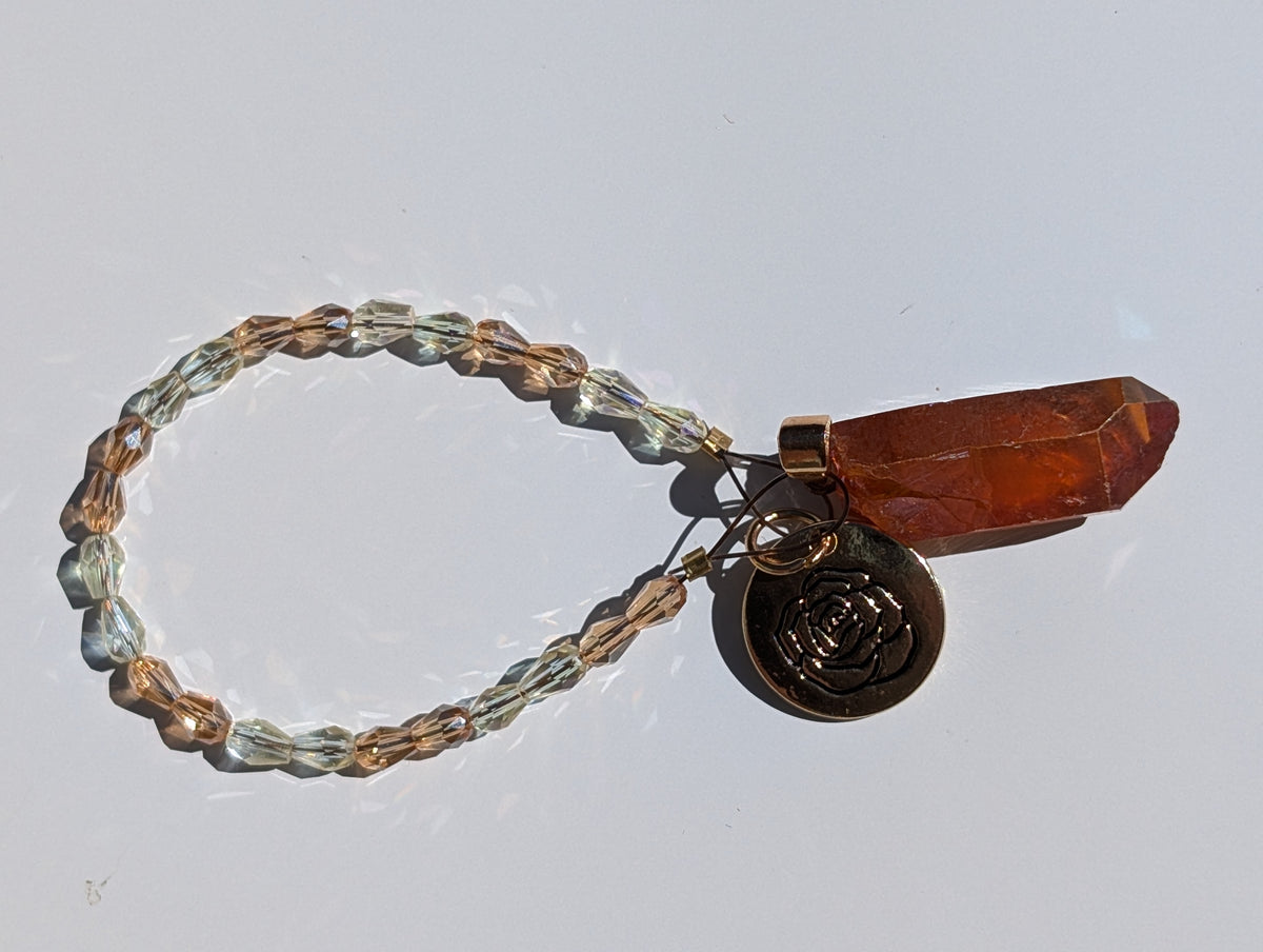 Tangerine Quartz and Rose Pendulum (reiki blessed)