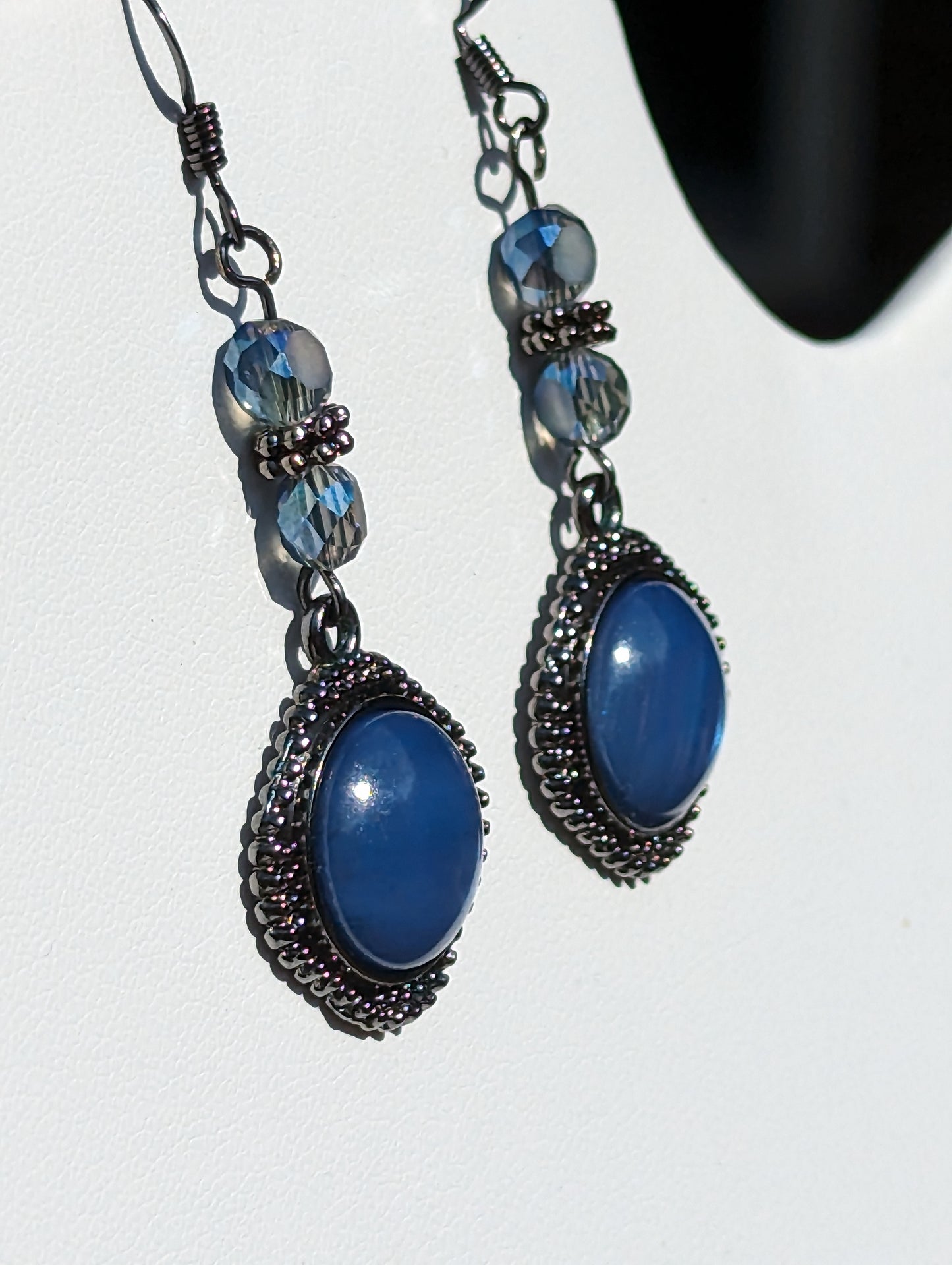 Blue Rainbow Stone Diamond-shaped Earrings