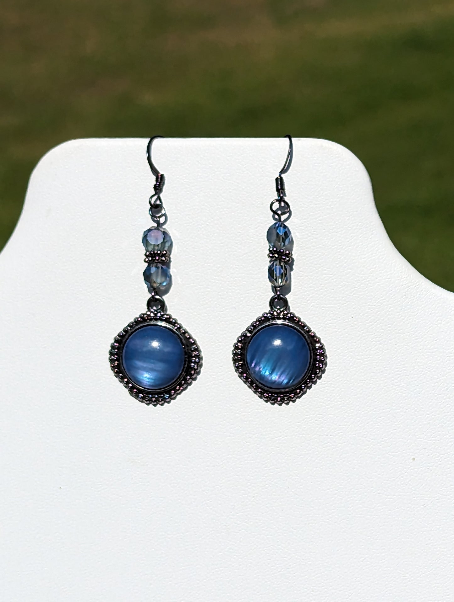 Blue Rainbow Stone Diamond-shaped Earrings