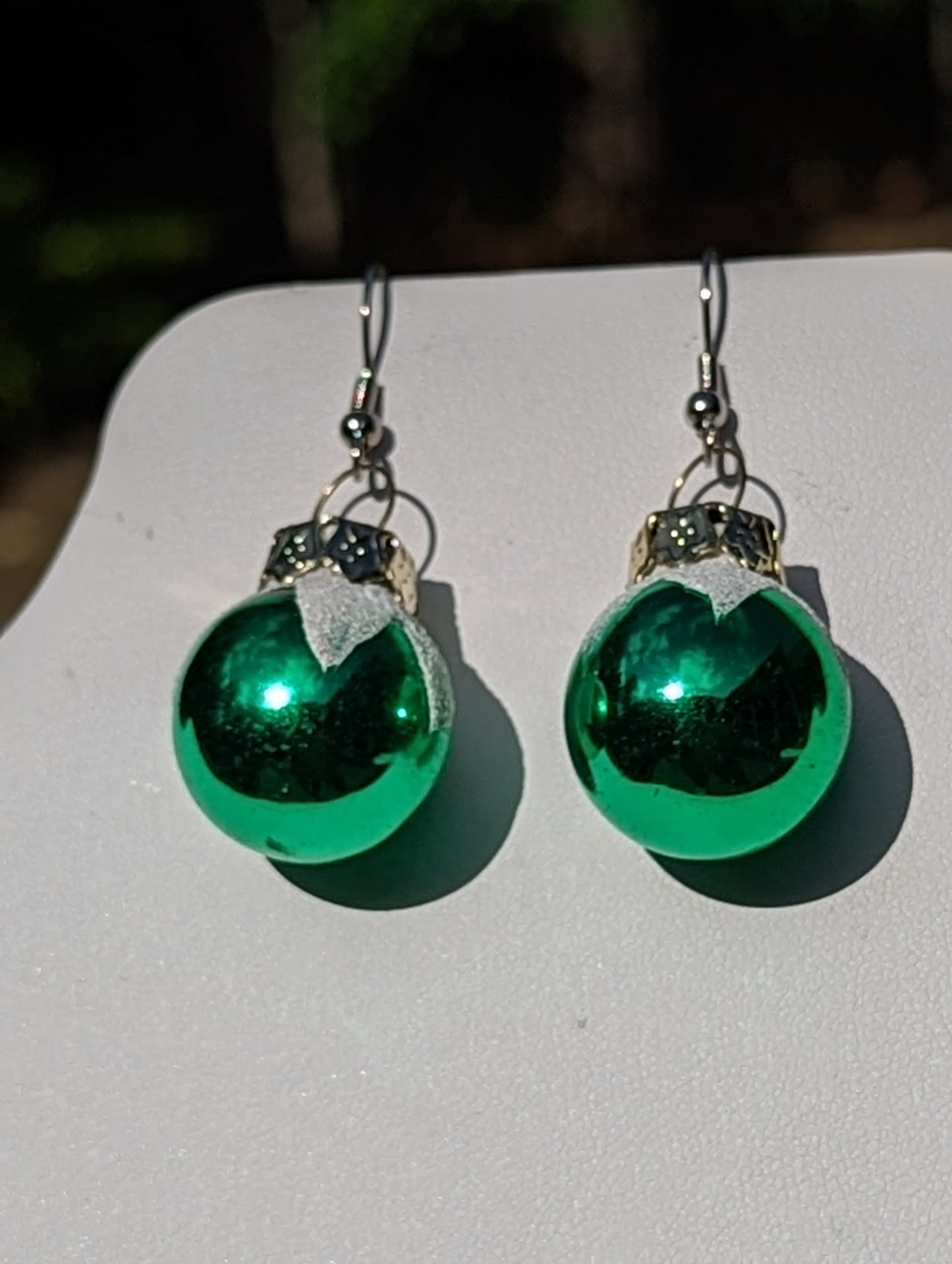 Vintage Round Green Christmas Ornament Earrings