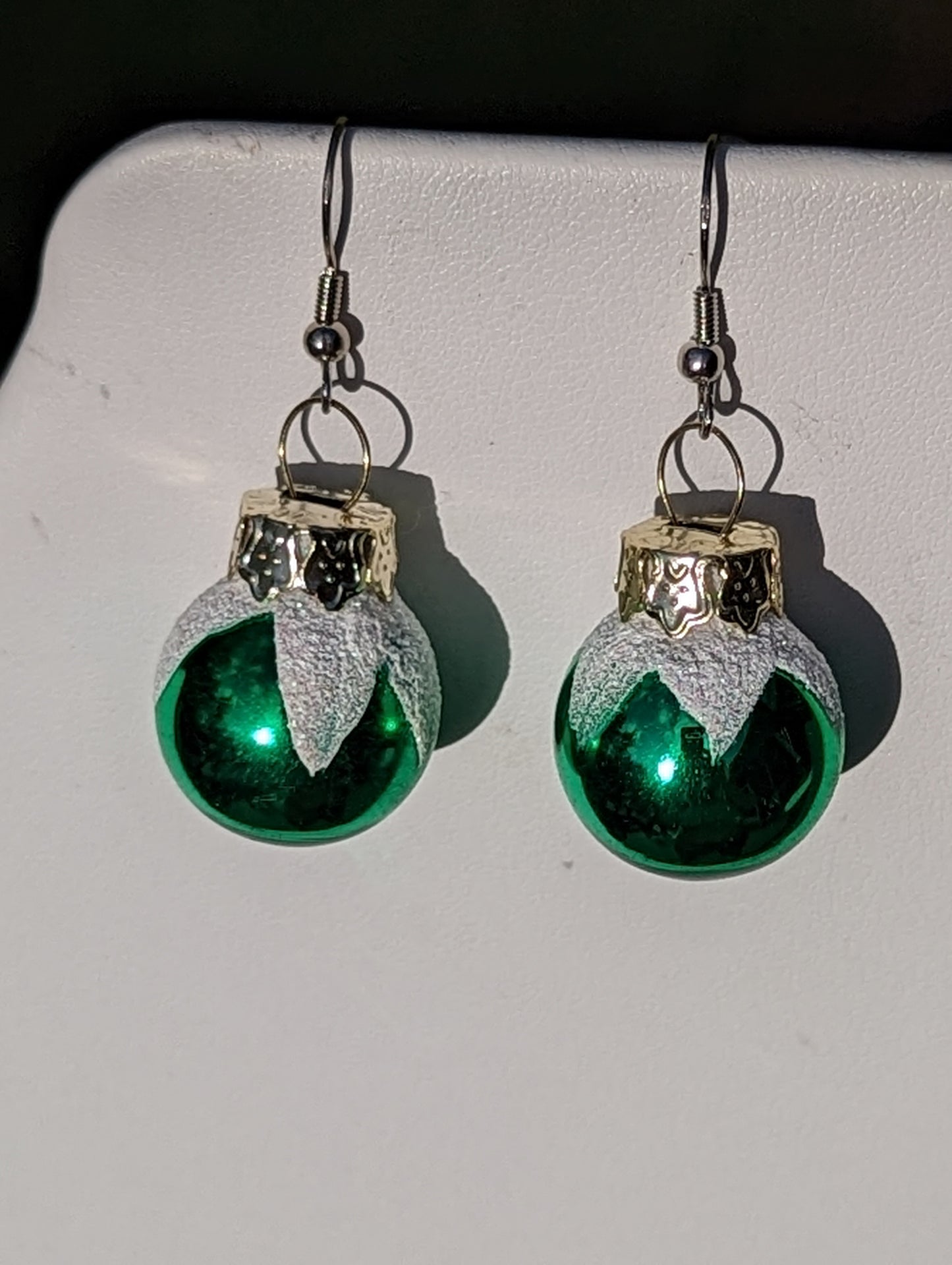 Vintage Round Green Christmas Ornament Earrings