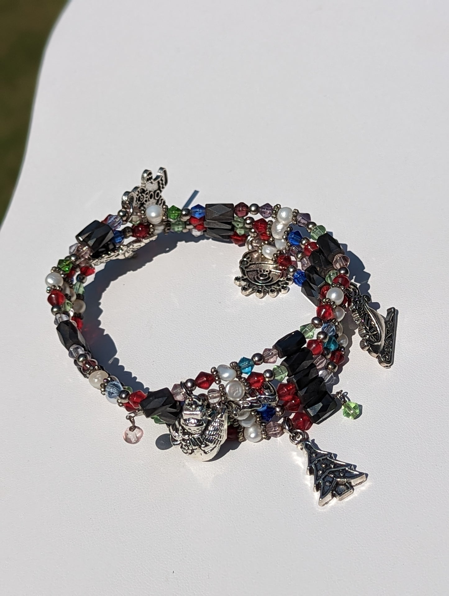 Magnetic Hematite and Bead Adjustable Wrap Bracelet with Christmas Charms