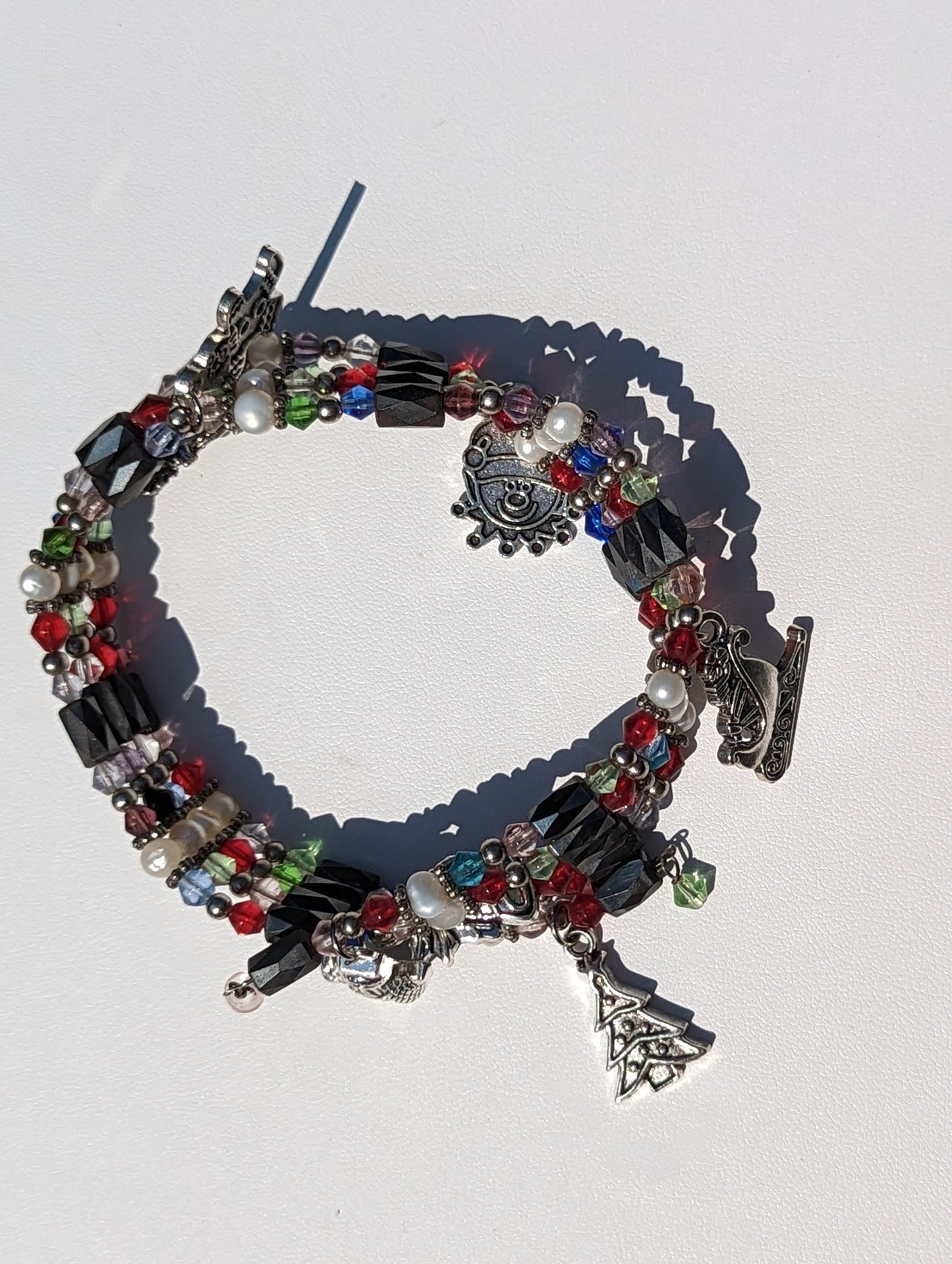 Magnetic Hematite and Bead Adjustable Wrap Bracelet with Christmas Charms