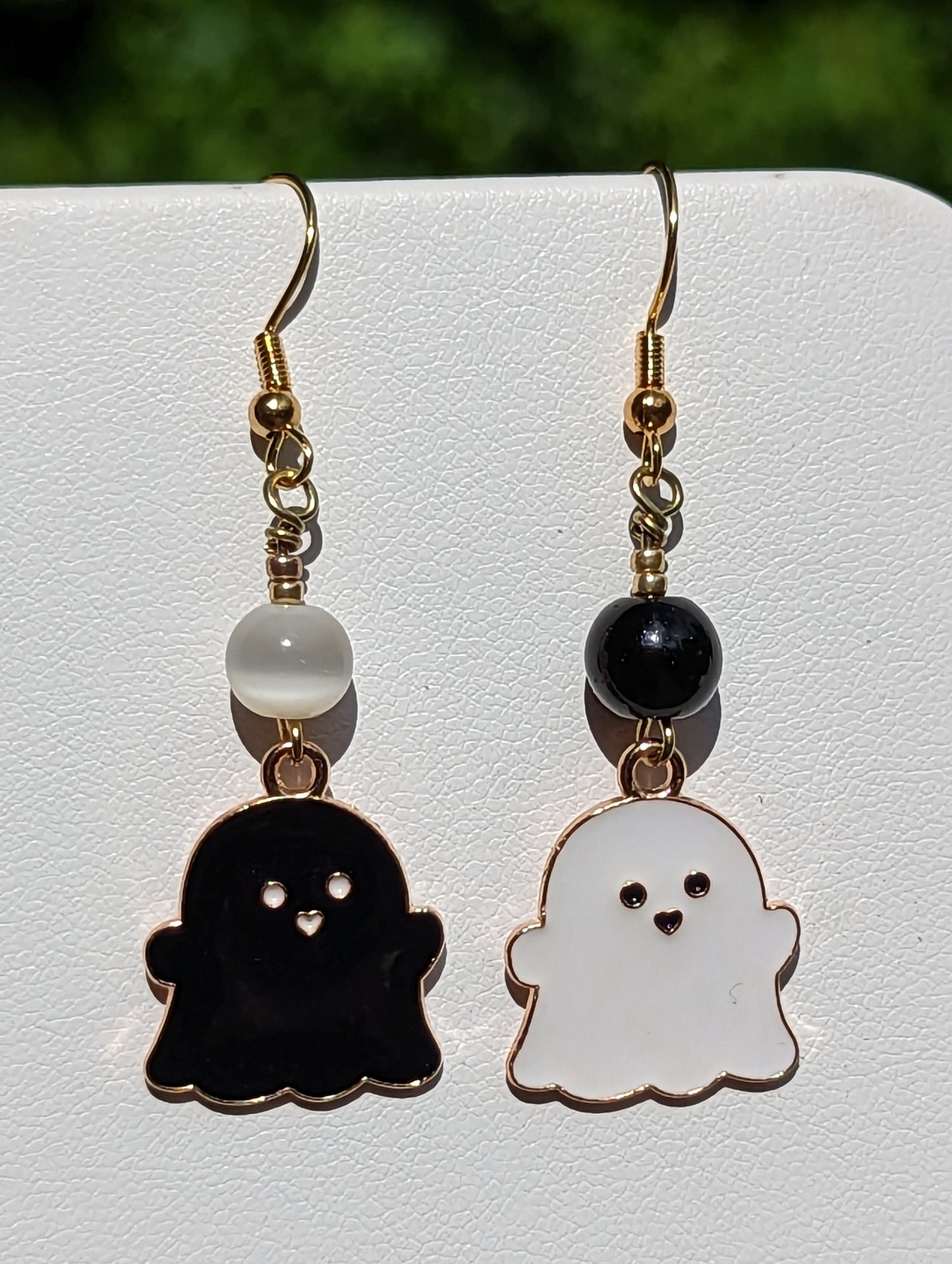 Black and White Enamel Ghost Earrings