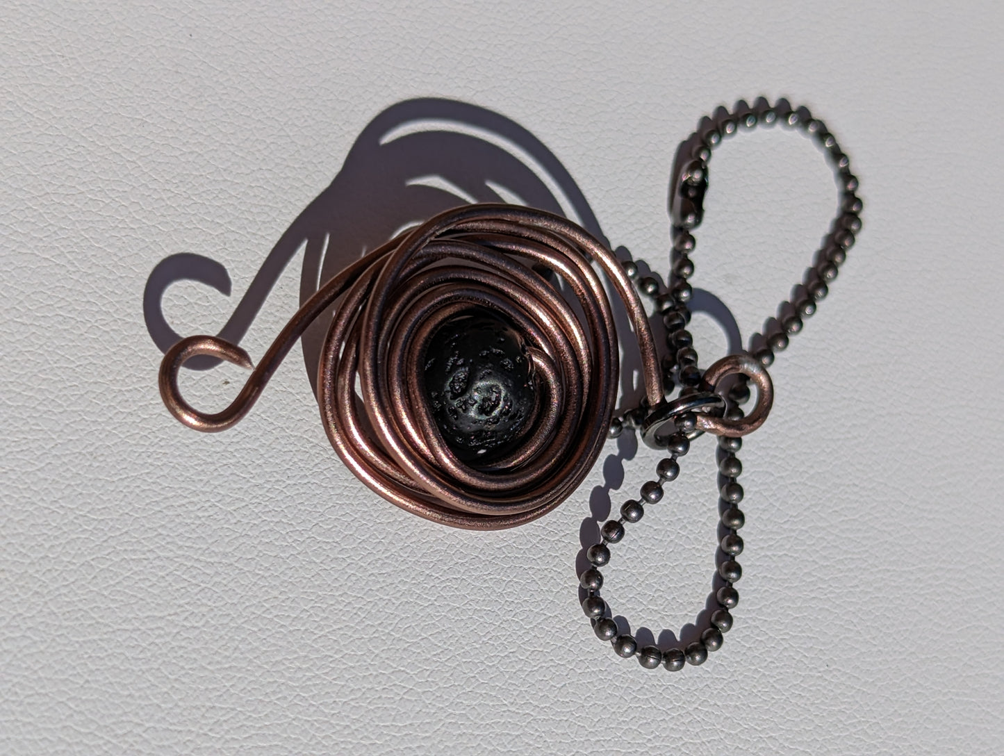 Wire Wrapped Lava Bead Hanger (or Keychain) - Large Brown