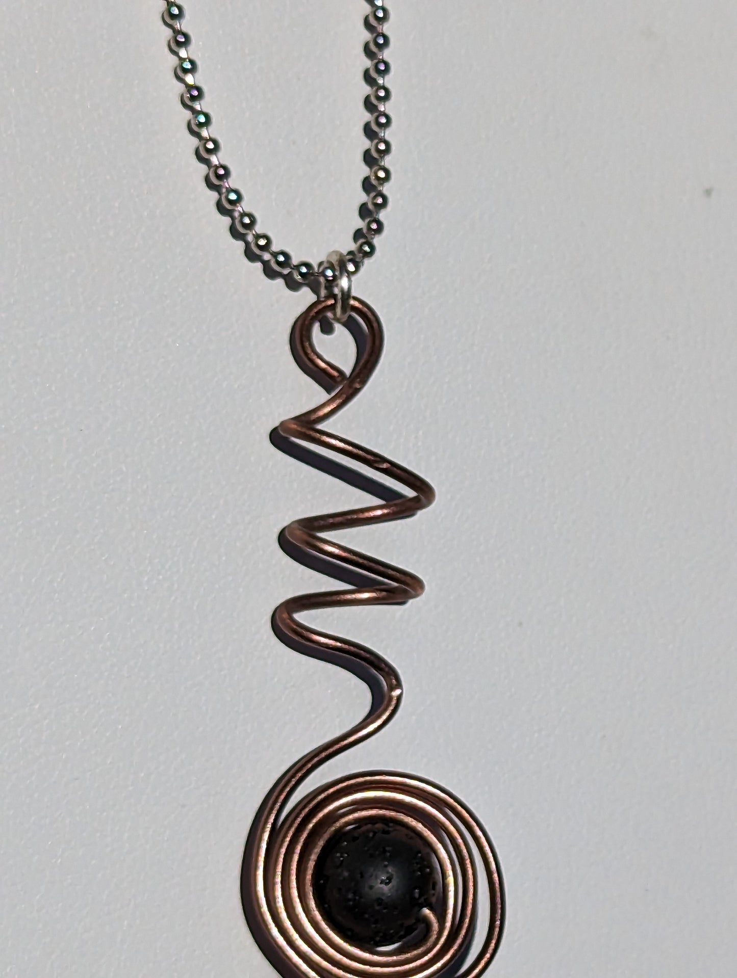 Wire Wrapped Lava Bead Hanger (or Keychain) - Brown with Spiral