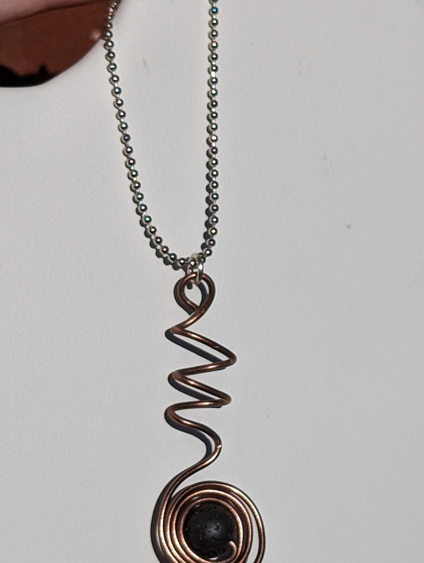 Wire Wrapped Lava Bead Hanger (or Keychain) - Brown with Spiral