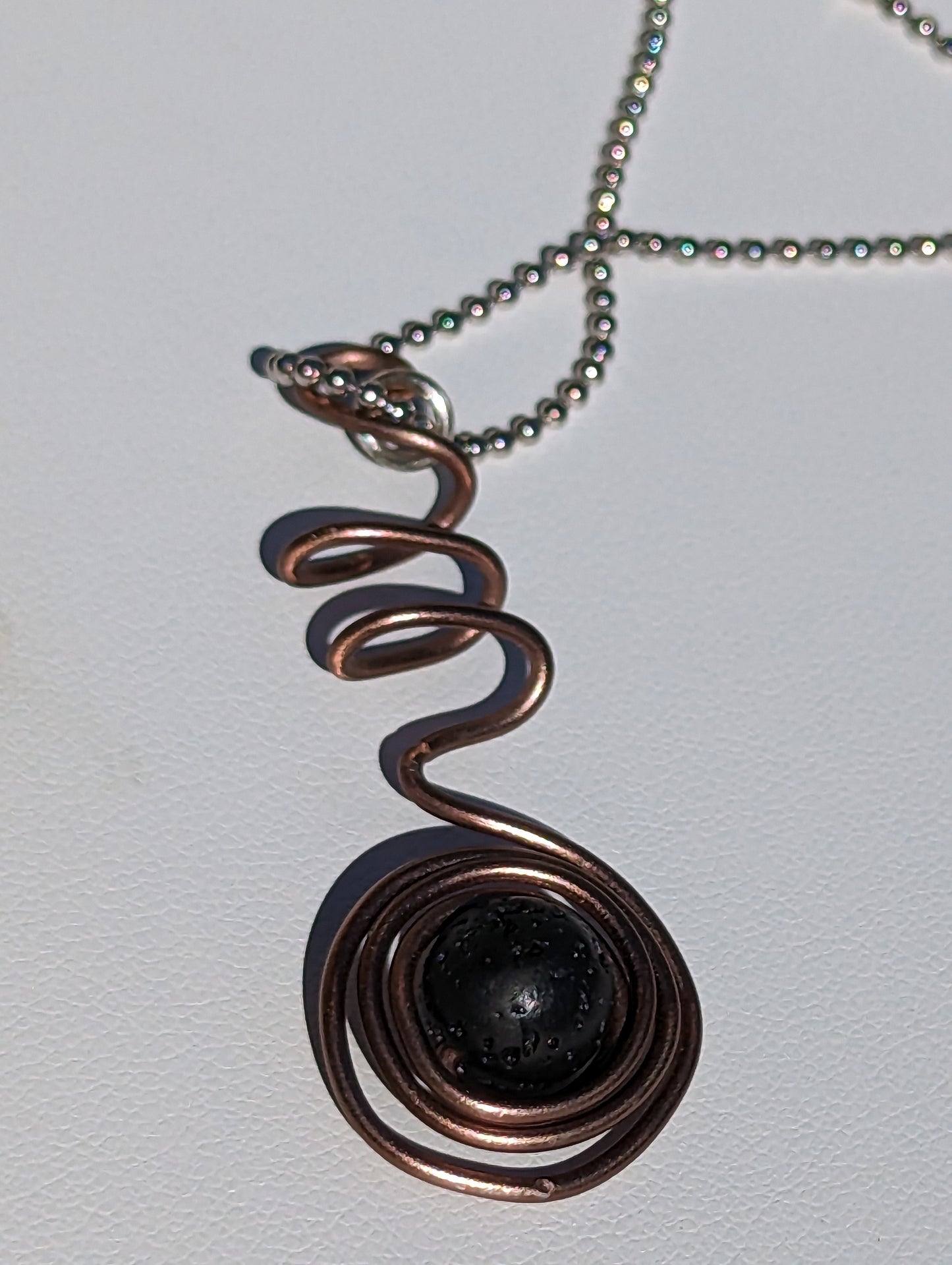 Wire Wrapped Lava Bead Hanger (or Keychain) - Brown with Spiral