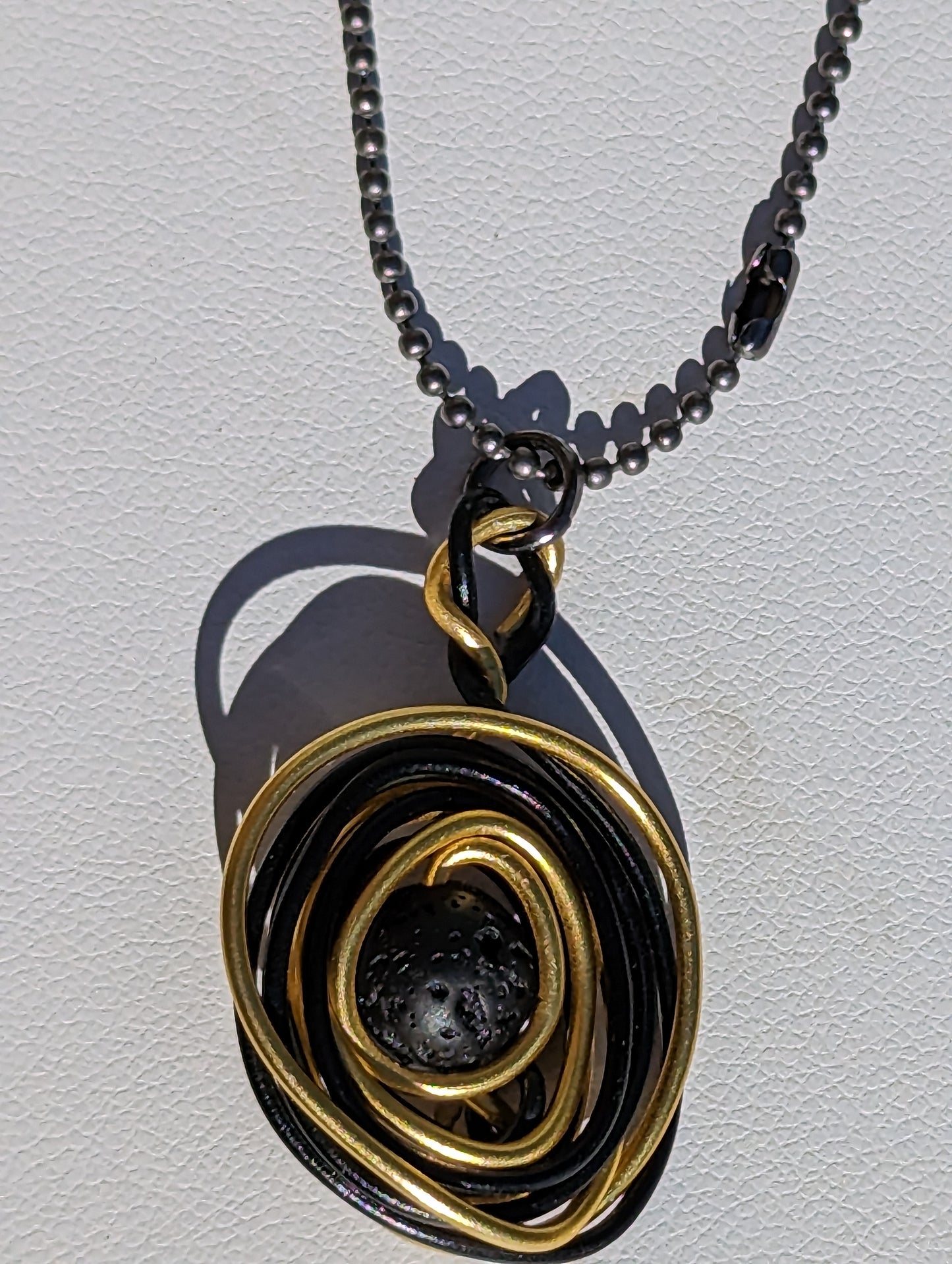 Wire Wrapped Lava Bead Hanger (or Keychain) - Gold and Black