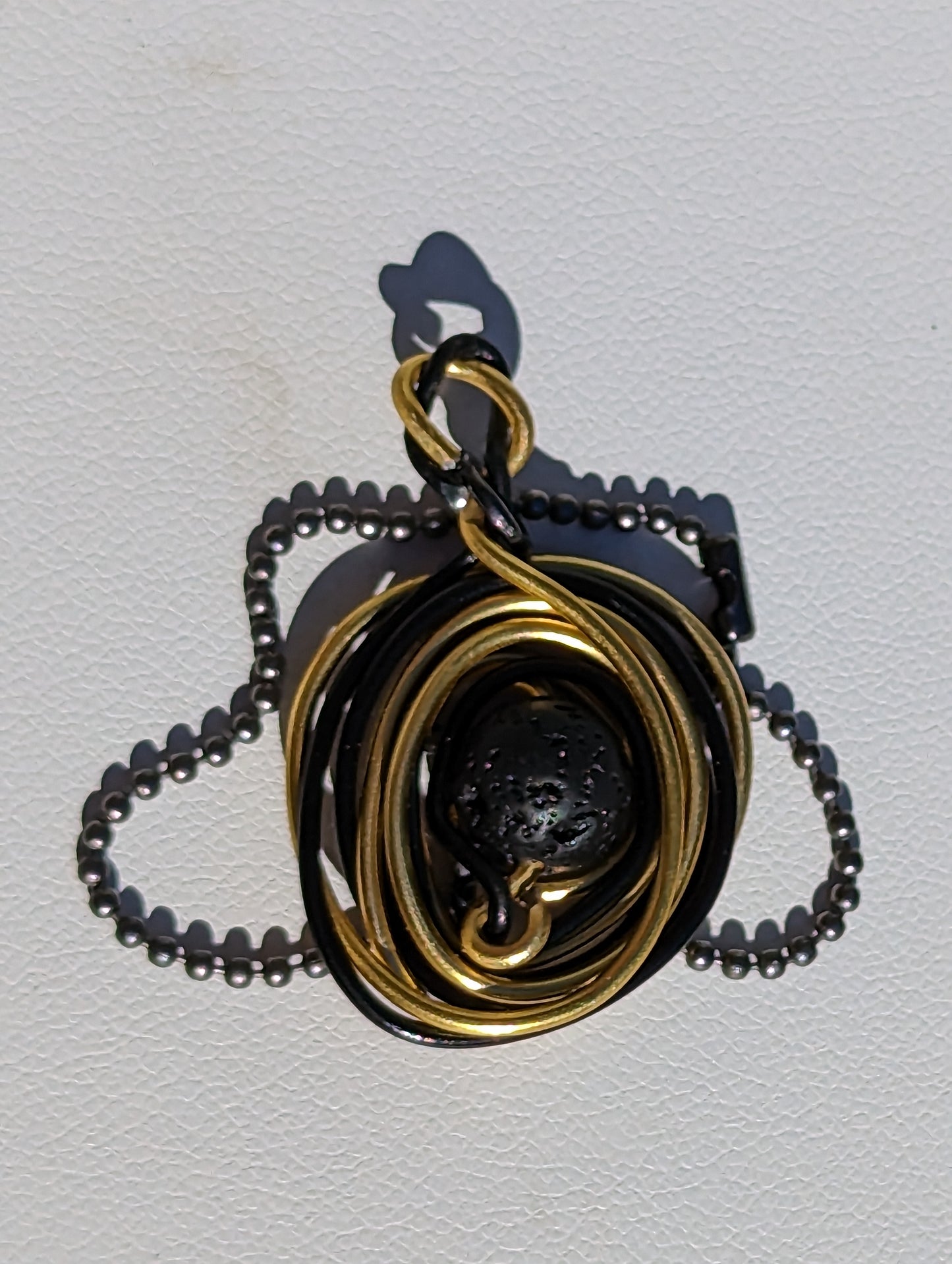 Wire Wrapped Lava Bead Hanger (or Keychain) - Gold and Black