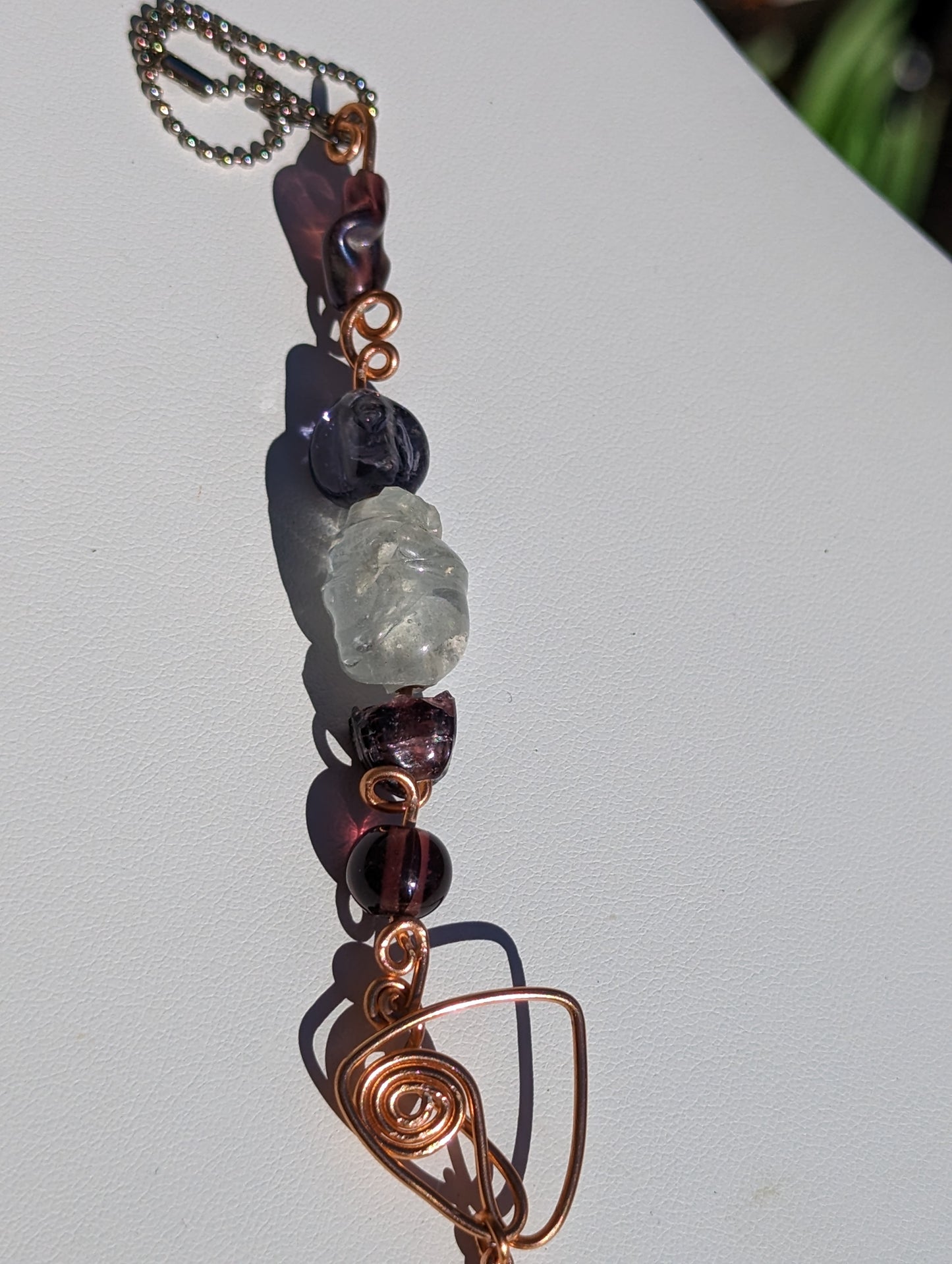 Purple Glass Bead Coppery Hand-wired Keychain or Hanger