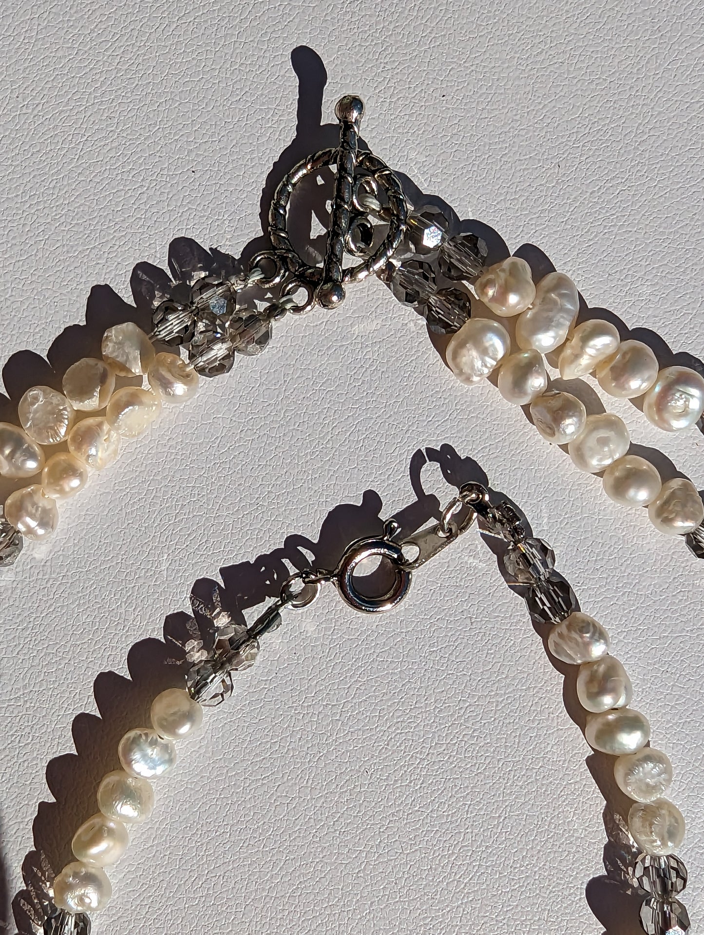 Victorian Freshwater Pearl and Swarovski Bead Necklace and Long Bracelet