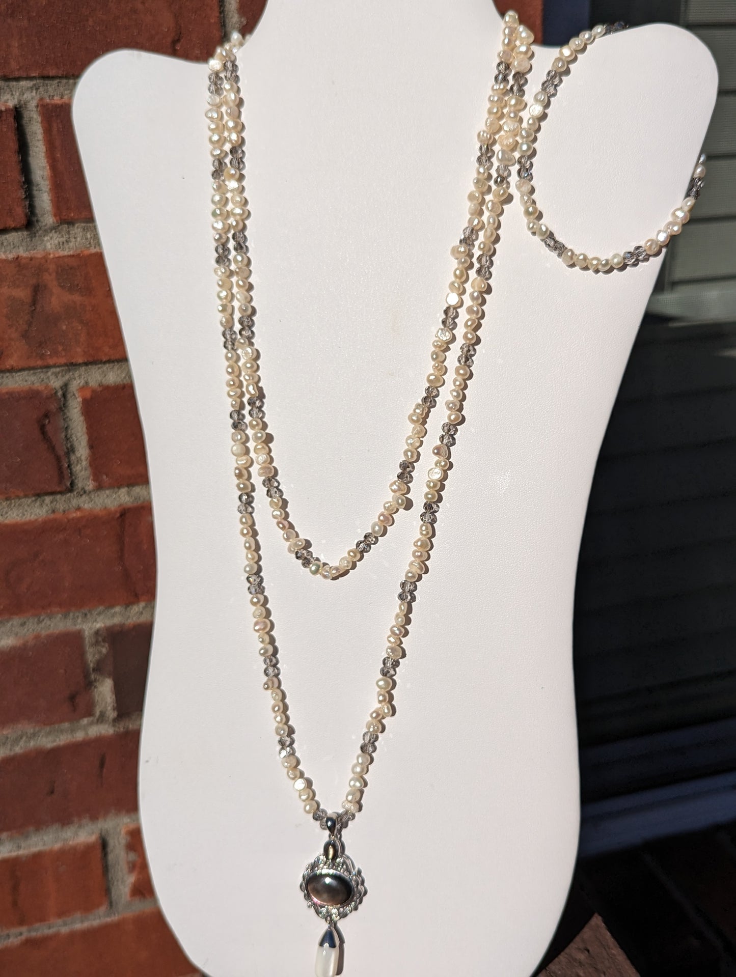 Victorian Freshwater Pearl and Swarovski Bead Necklace and Long Bracelet