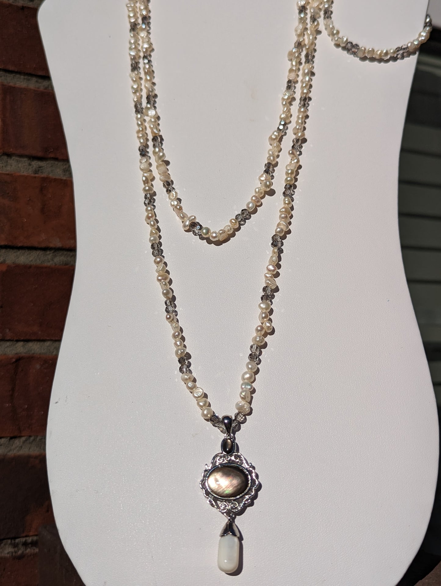 Victorian Freshwater Pearl and Swarovski Bead Necklace and Long Bracelet