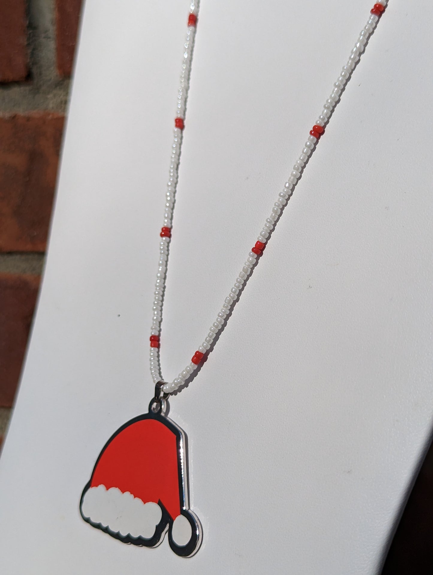 Santa Hat Pendant on Beaded Necklace