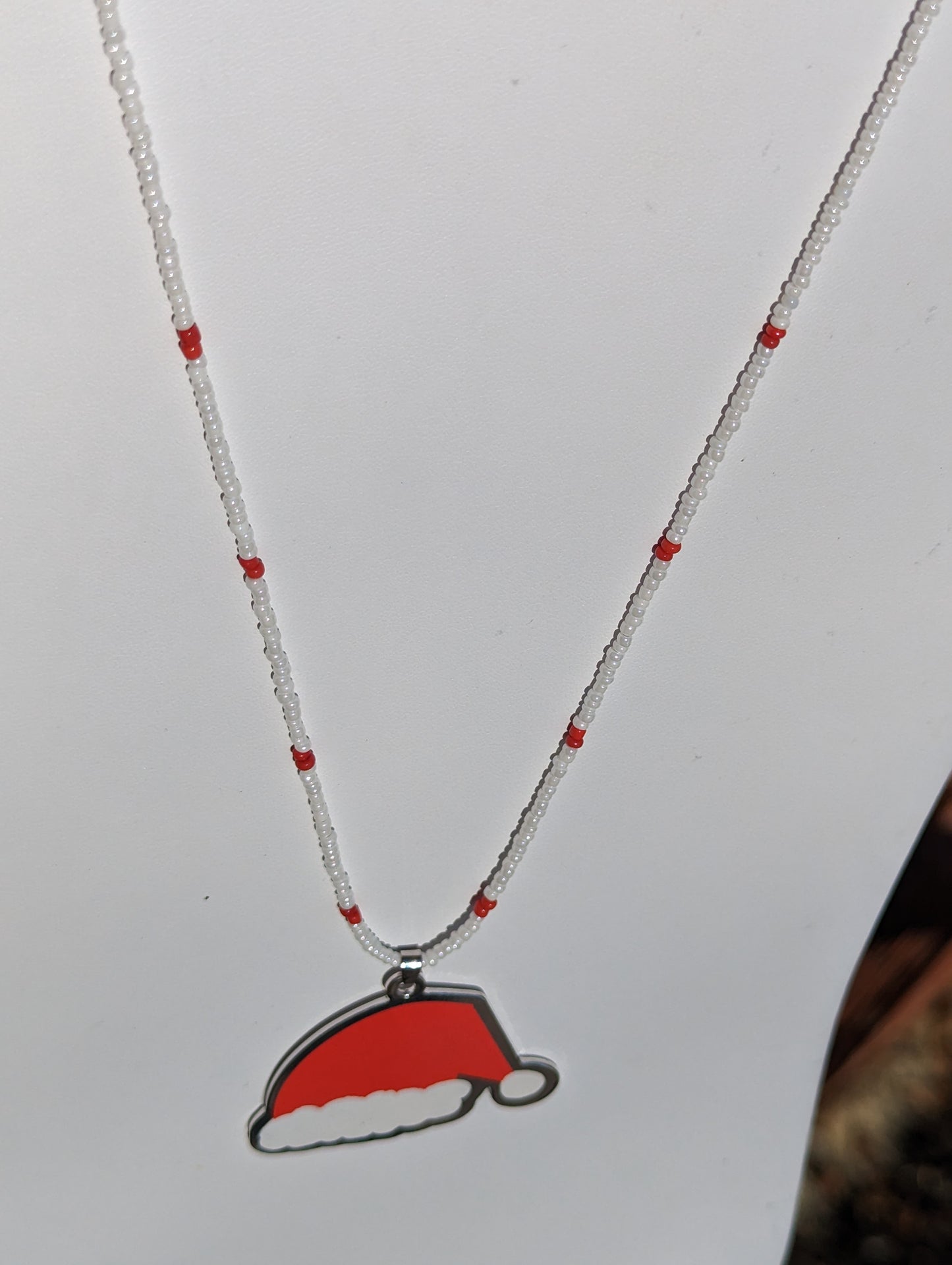 Santa Hat Pendant on Beaded Necklace