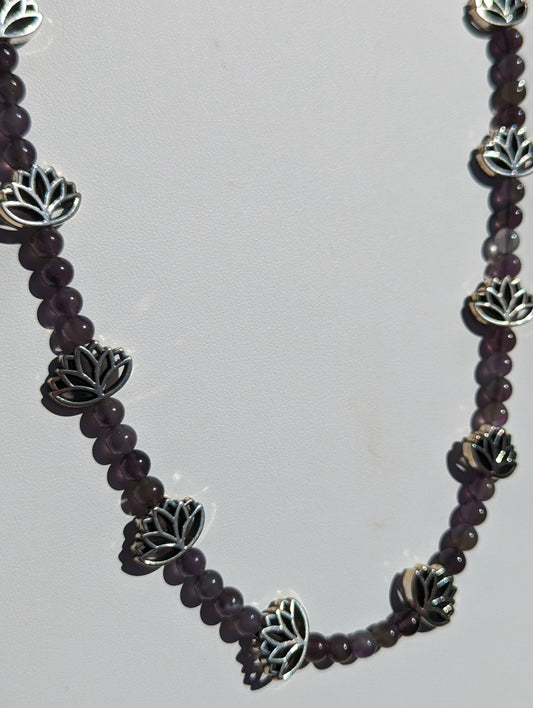 Amethyst Necklace with Lotus Beads