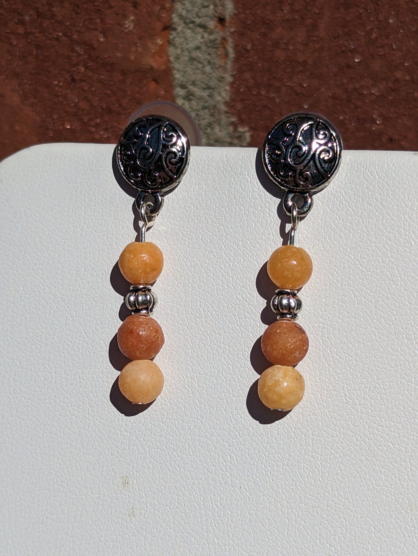 Carnelian Bead Earrings on Antique Silver-toned Studs