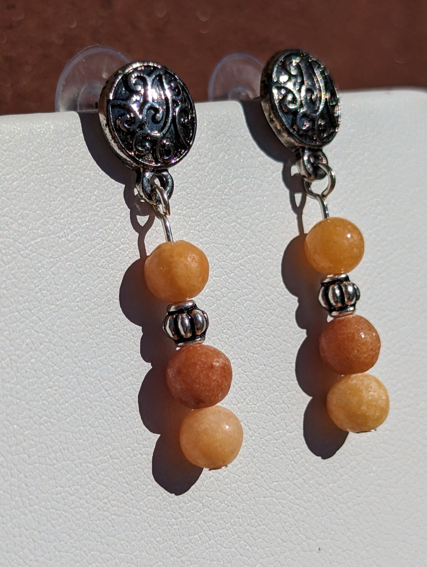 Carnelian Bead Earrings on Antique Silver-toned Studs