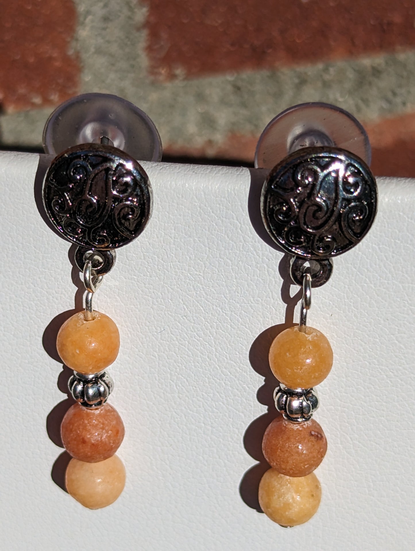 Carnelian Bead Earrings on Antique Silver-toned Studs