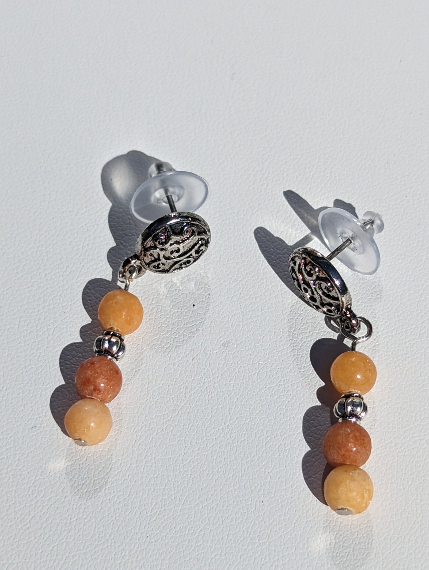 Carnelian Bead Earrings on Antique Silver-toned Studs