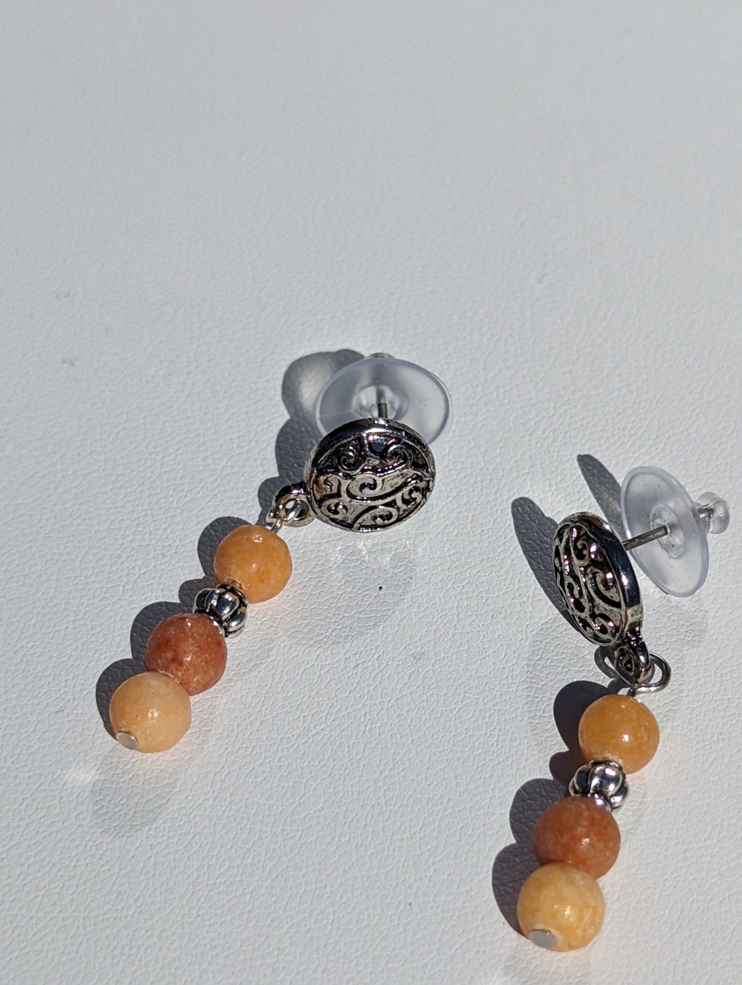 Carnelian Bead Earrings on Antique Silver-toned Studs