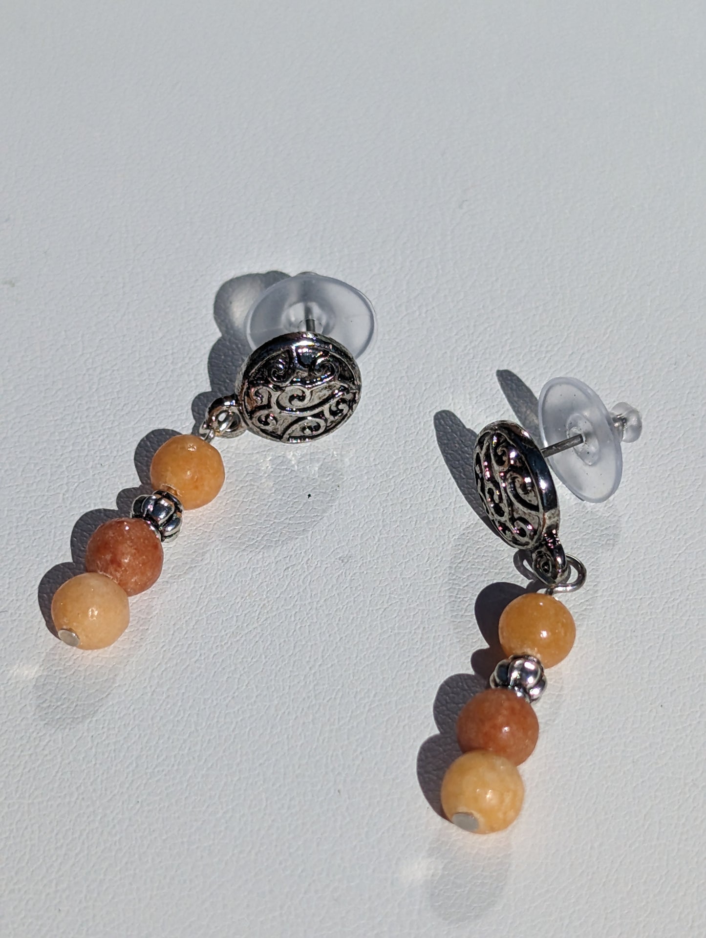 Carnelian Bead Earrings on Antique Silver-toned Studs