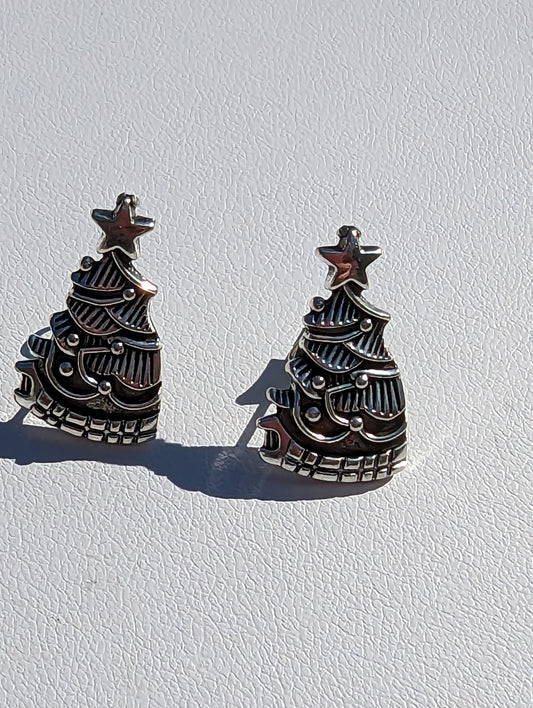 Silver-tone Christmas Tree Stud Earrings