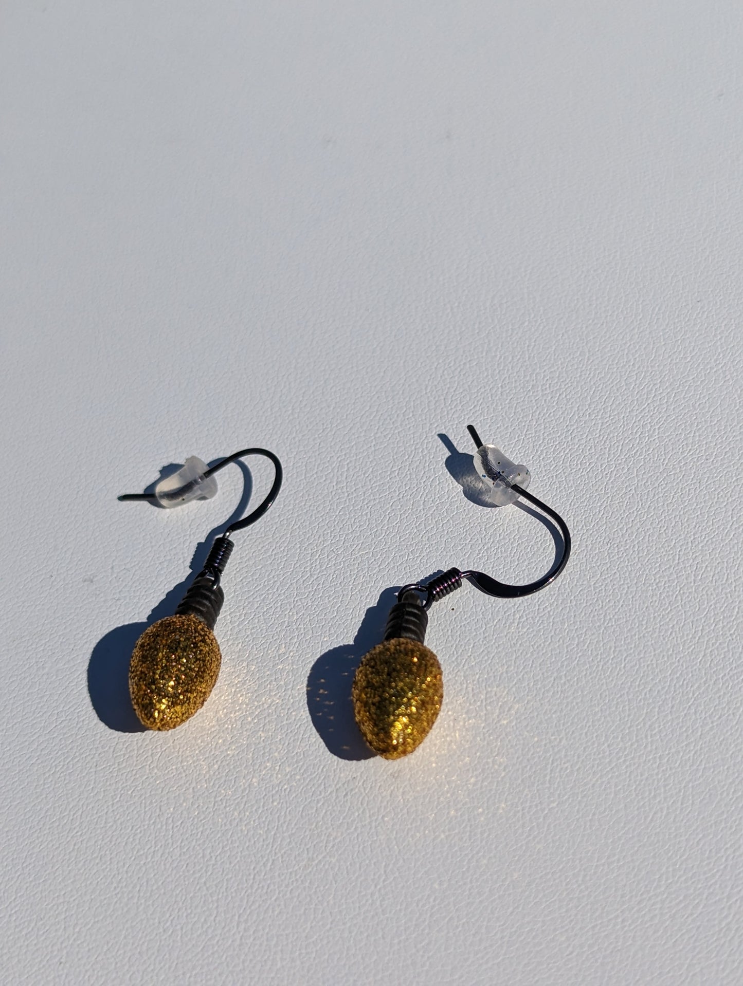 Golden Glitter Bulb Holiday Earrings