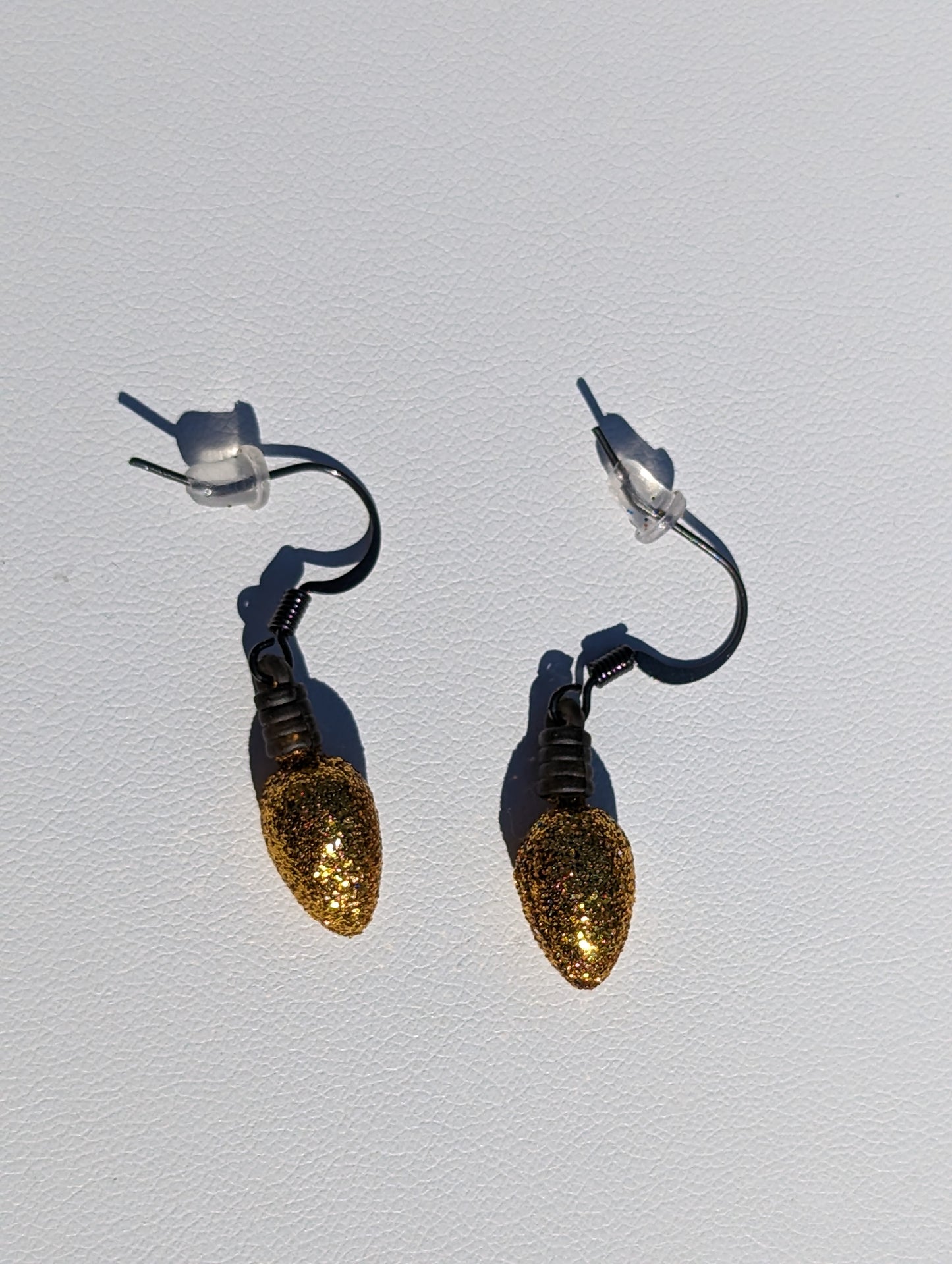 Golden Glitter Bulb Holiday Earrings