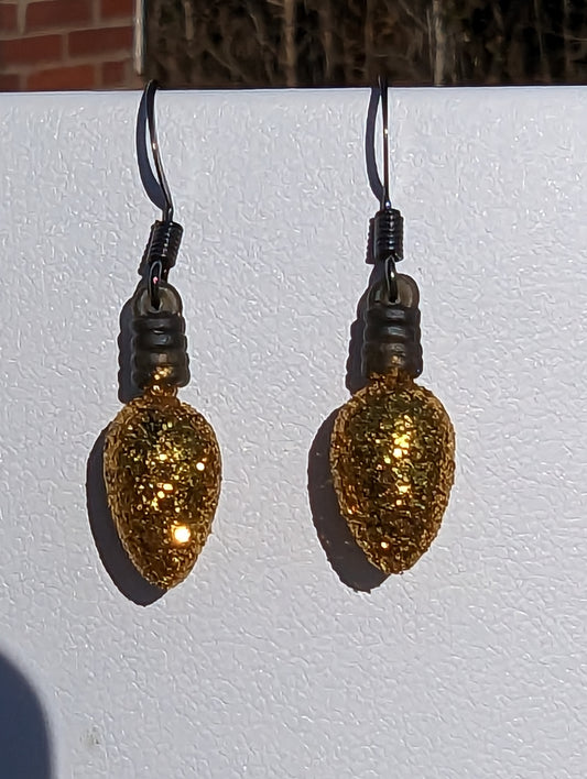 Gold Glitter Bulb Holiday Earrings
