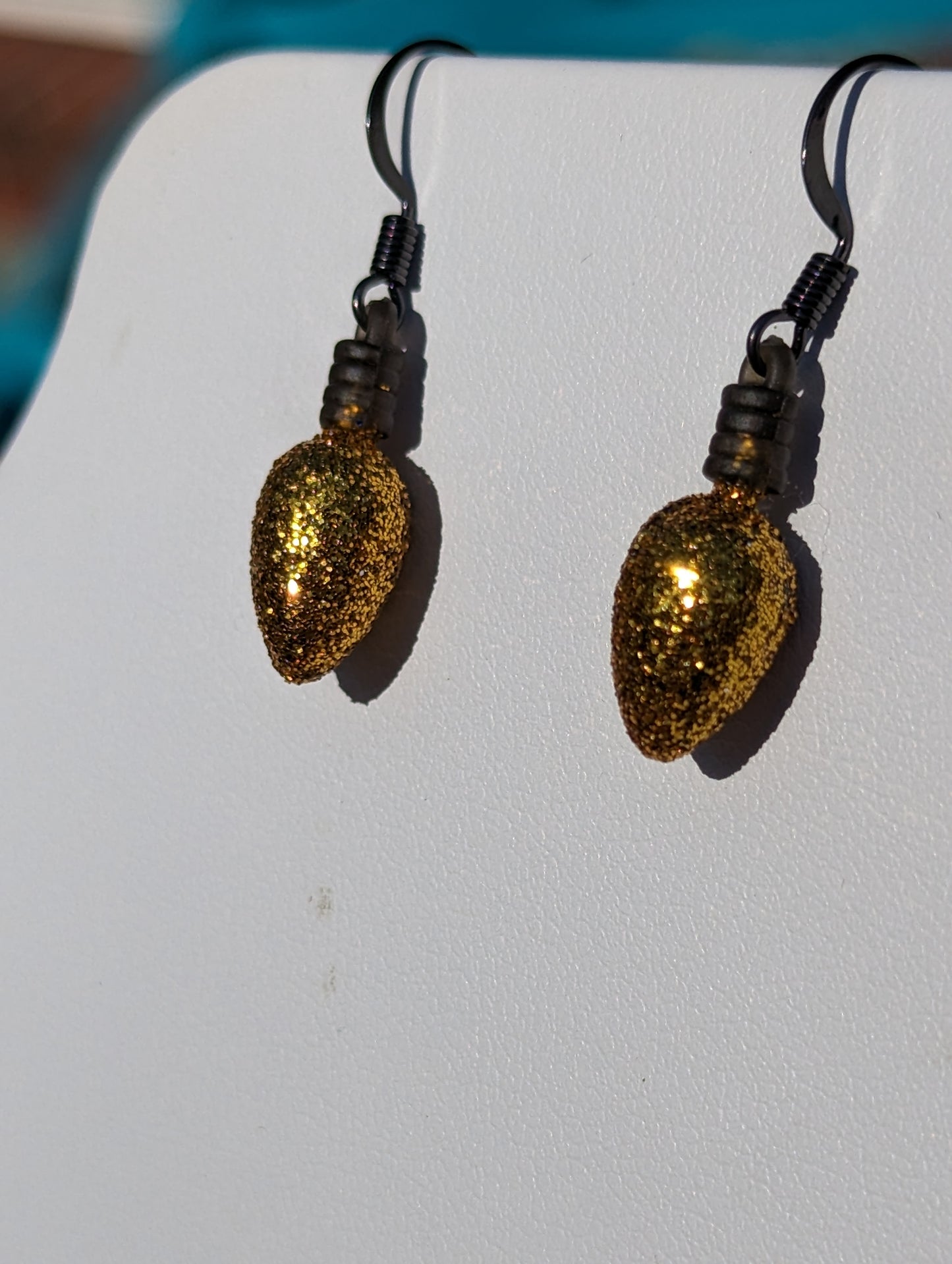 Golden Glitter Bulb Holiday Earrings