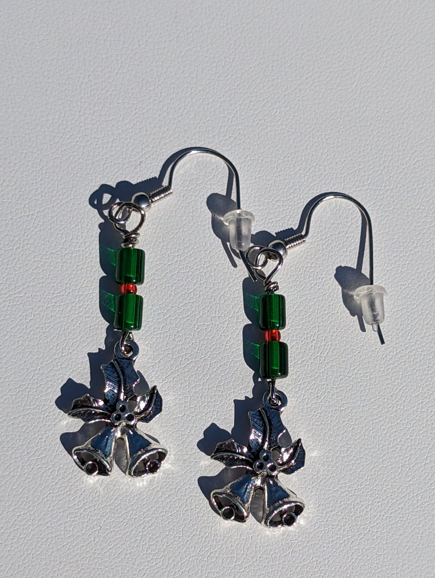 Holiday Bells Earrings with Green Beads