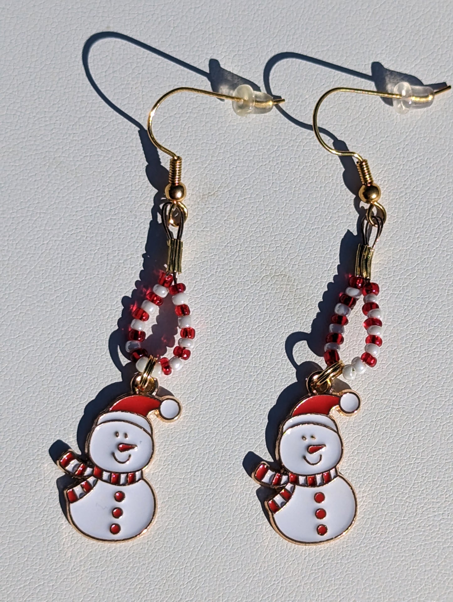 Gold-tone Enamel Red and White Snowman Earrings