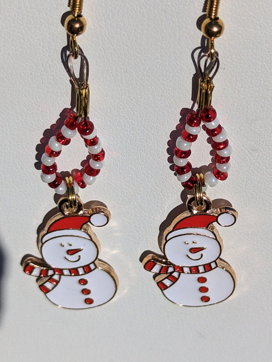 Red and White Snowman Earrings