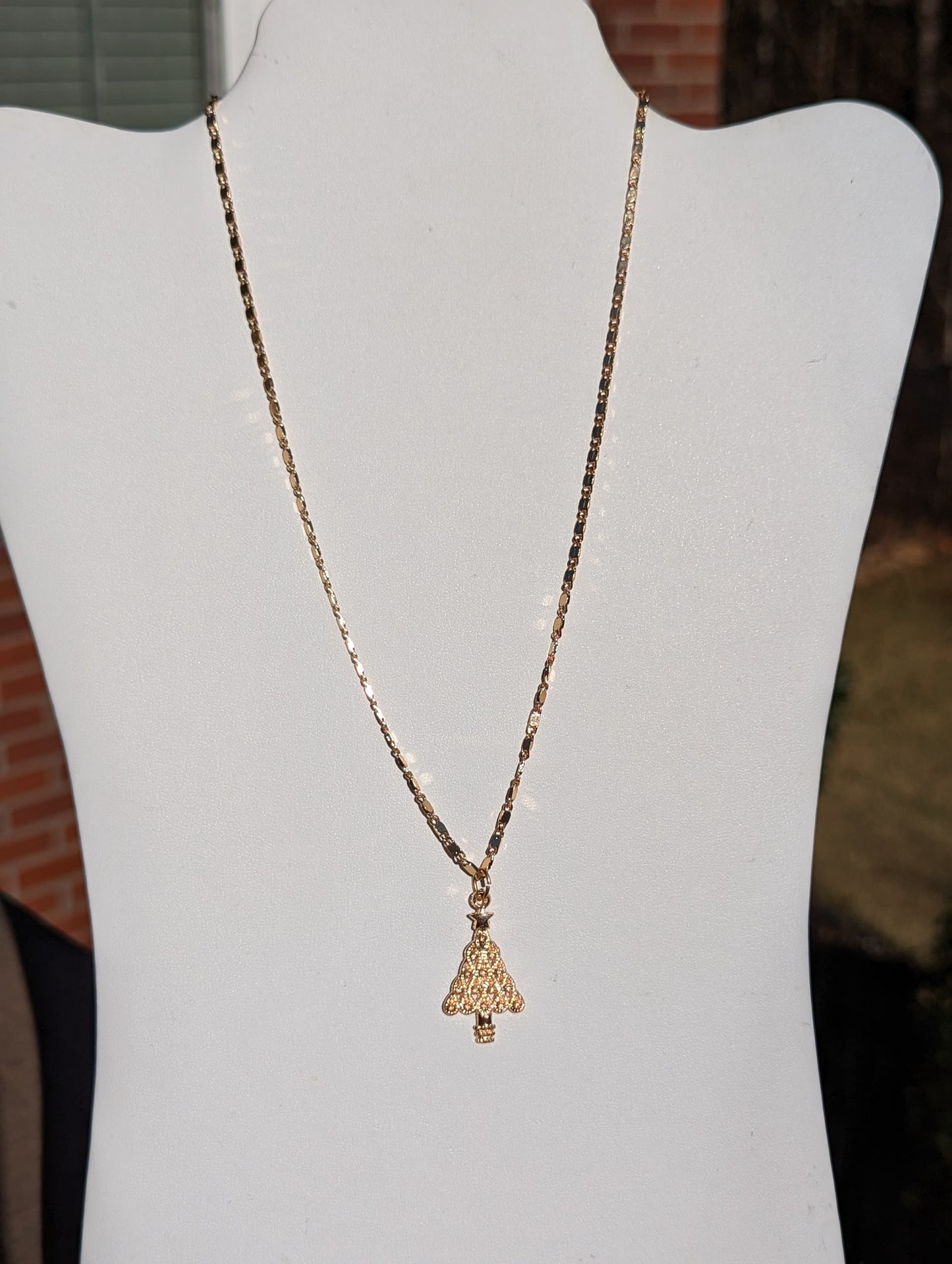 Golden Christmas Tree Necklace