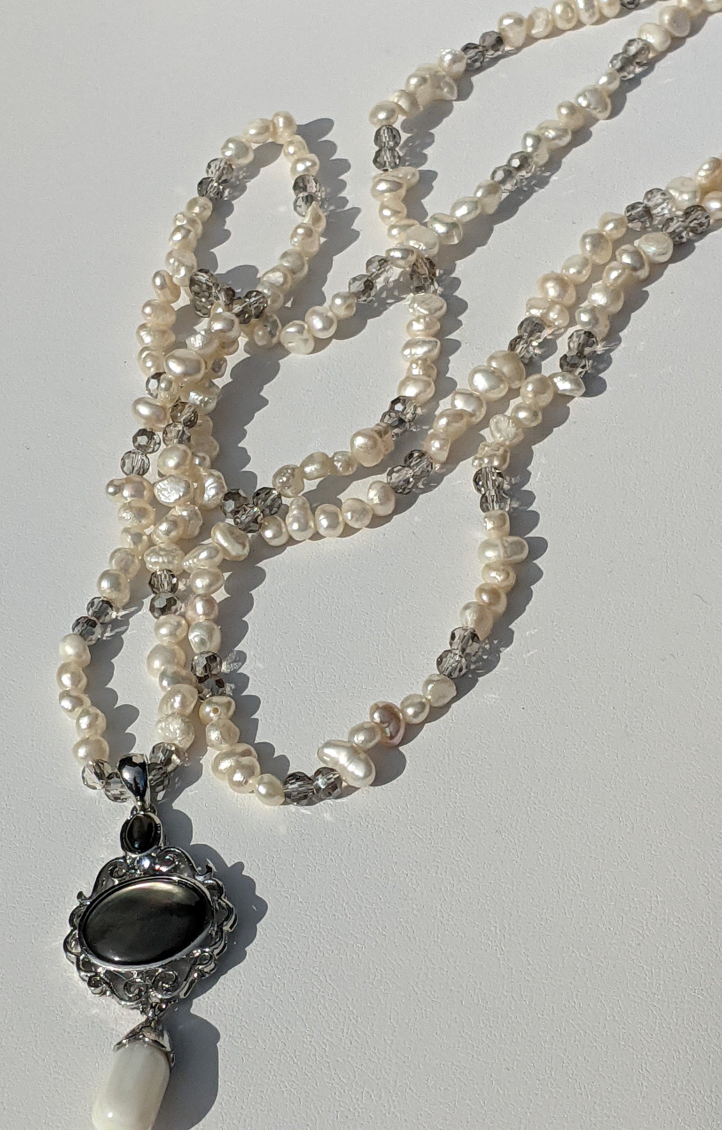 Victorian Freshwater Pearl and Swarovski Bead Necklace and Long Bracelet