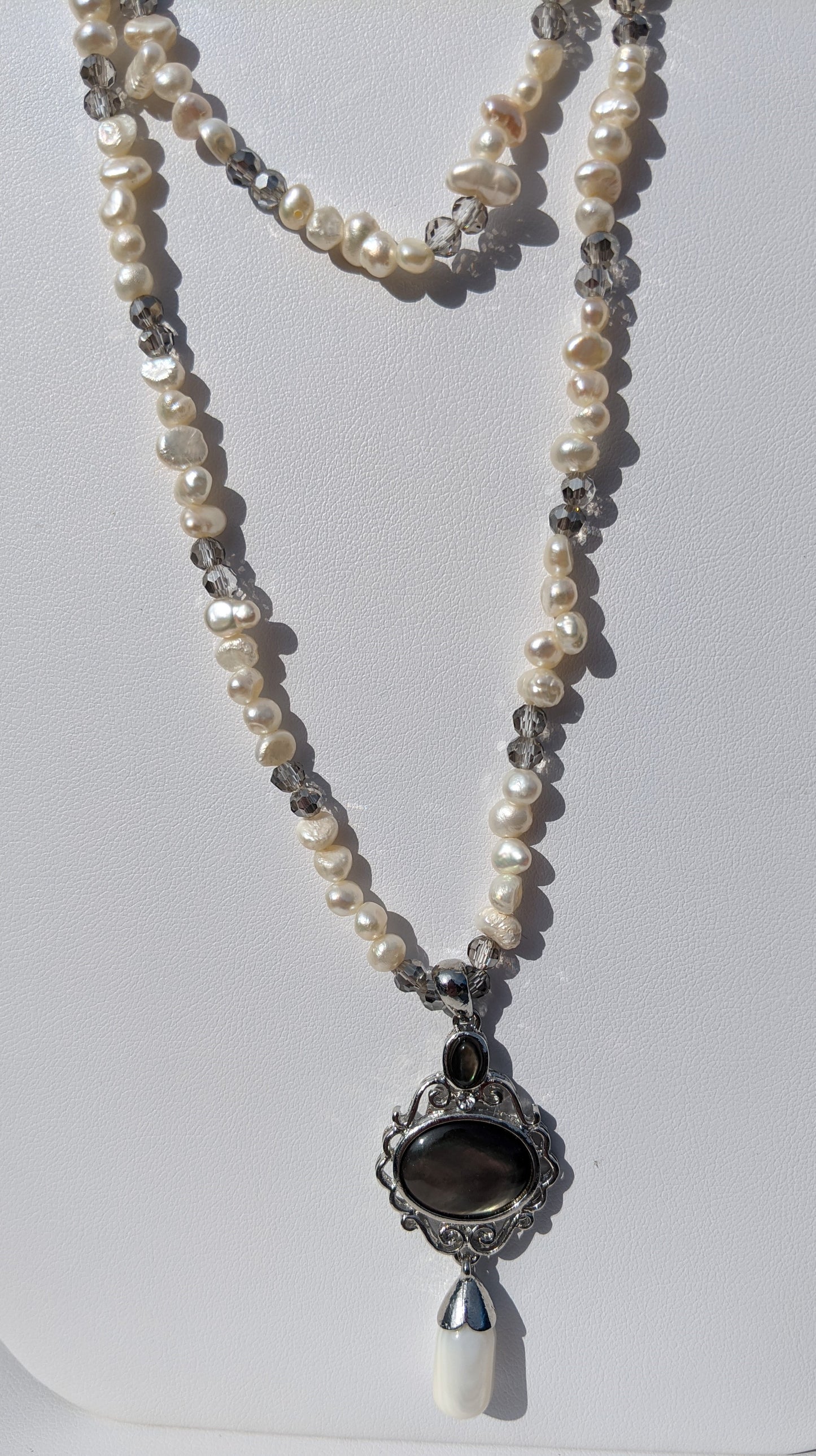 Victorian Freshwater Pearl and Swarovski Bead Necklace and Long Bracelet