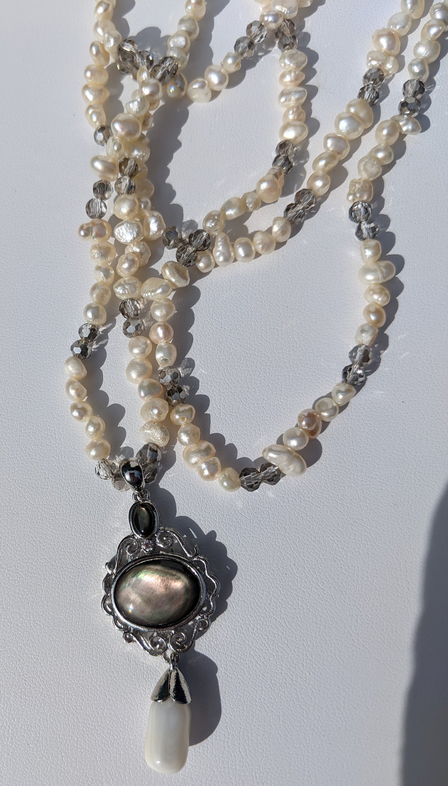 Victorian Freshwater Pearl and Swarovski Bead Necklace and Long Bracelet