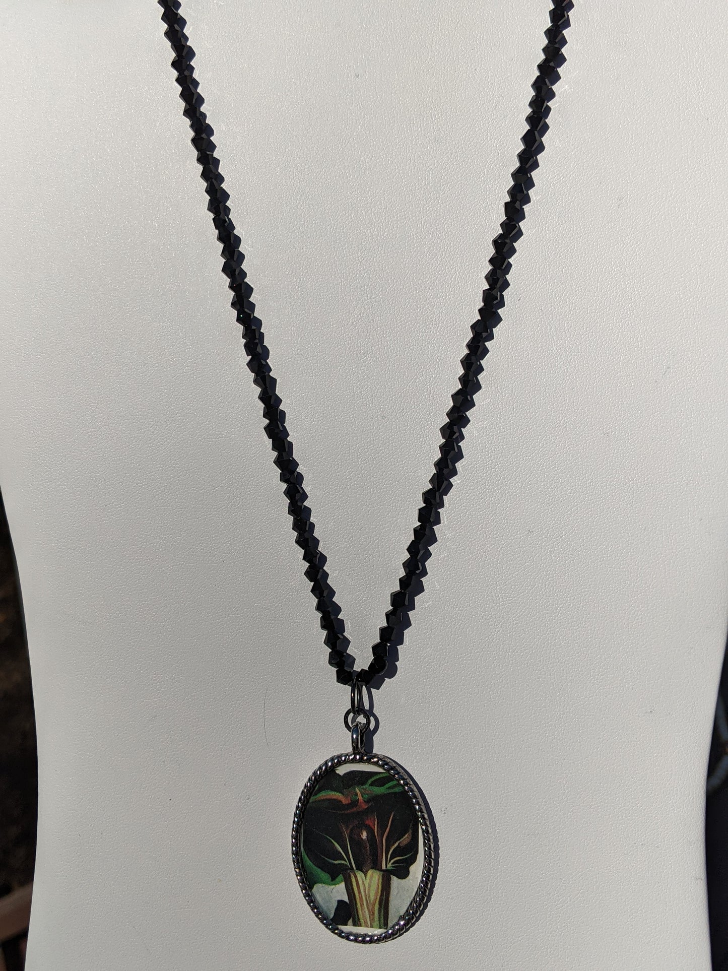 Black Necklace Featuring Georgia O'Keeffe Black Calla Lily Pendant
