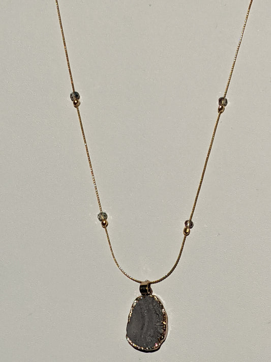 Stardust Druzy Quartz Pendant on Gold-tone Necklace