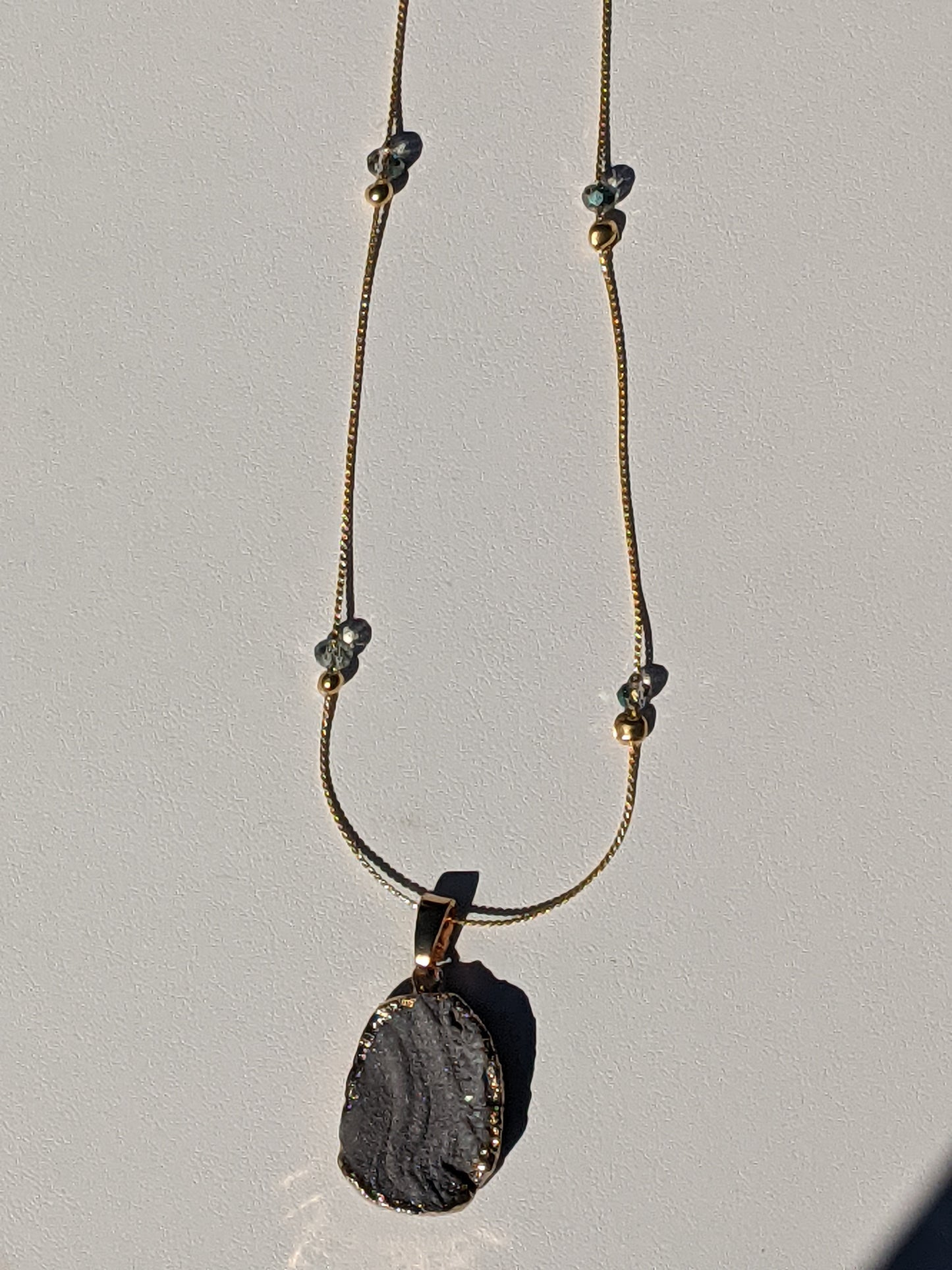 Stardust Druzy Quartz Pendant on Gold-tone Necklace