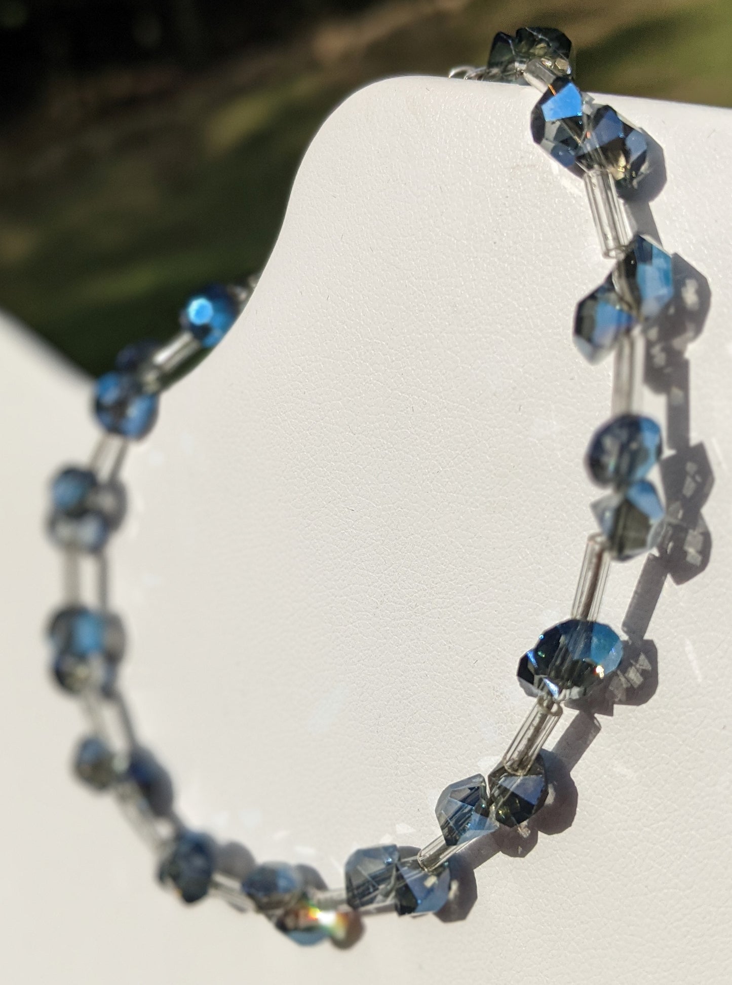 Blue Swarovski Hand-beaded Long Bracelet