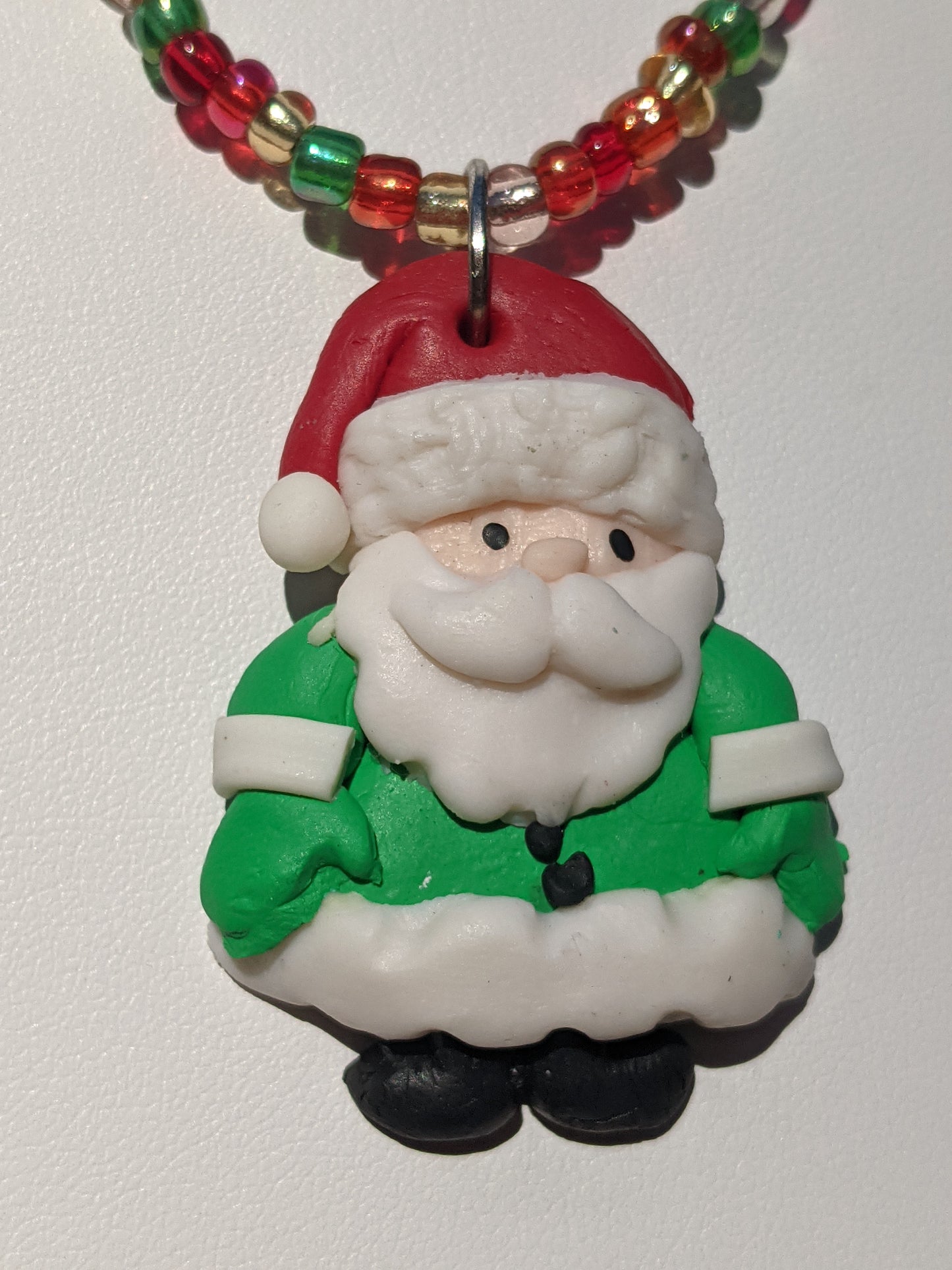 Clay Santa on Multi-colored Beaded Necklace