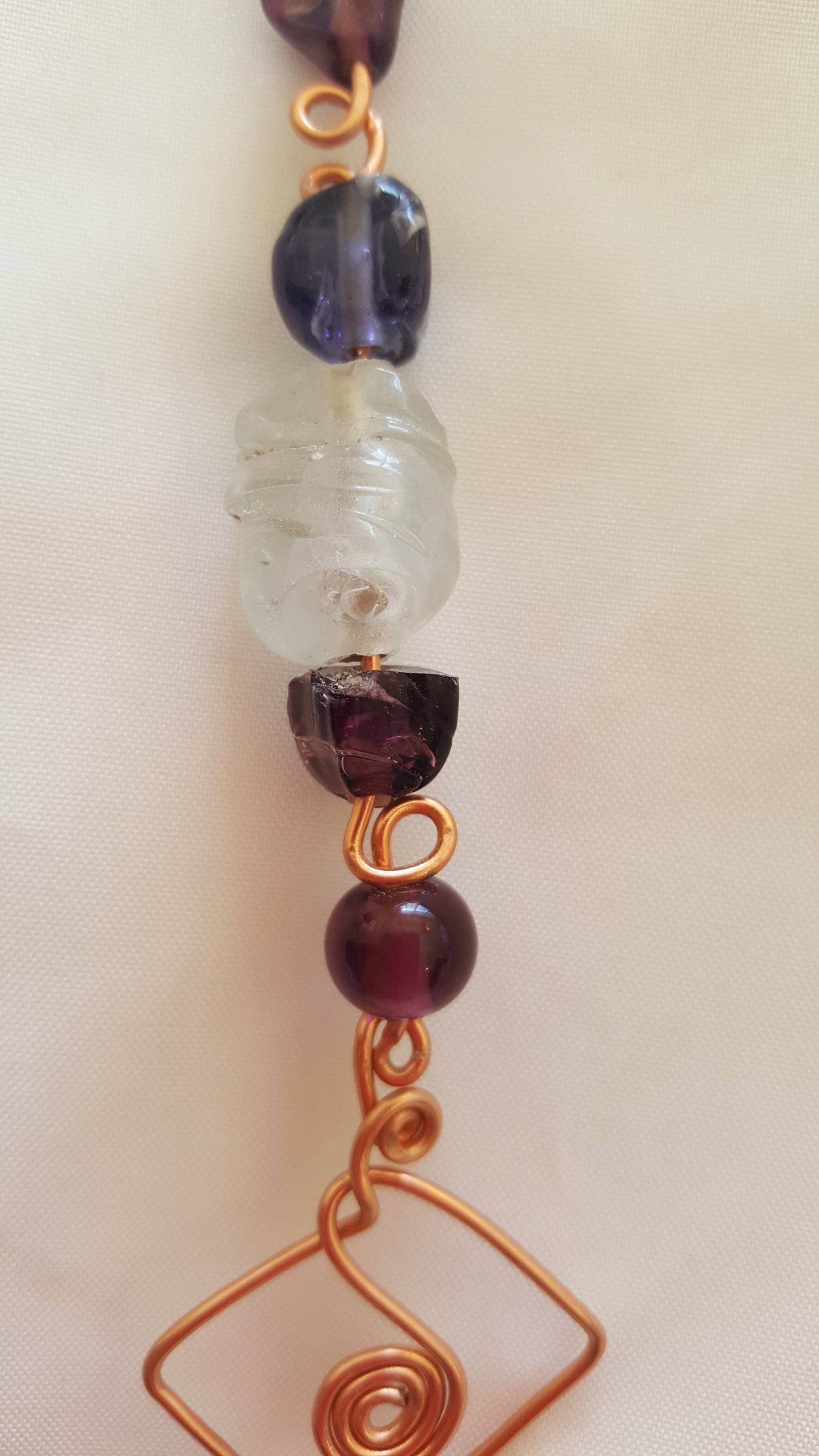 Purple Glass Bead Coppery Hand-wired Keychain or Hanger