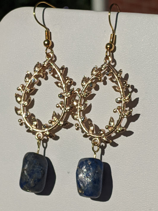Lapis Lazuli Laurel Wreath Gold-tone Earrings