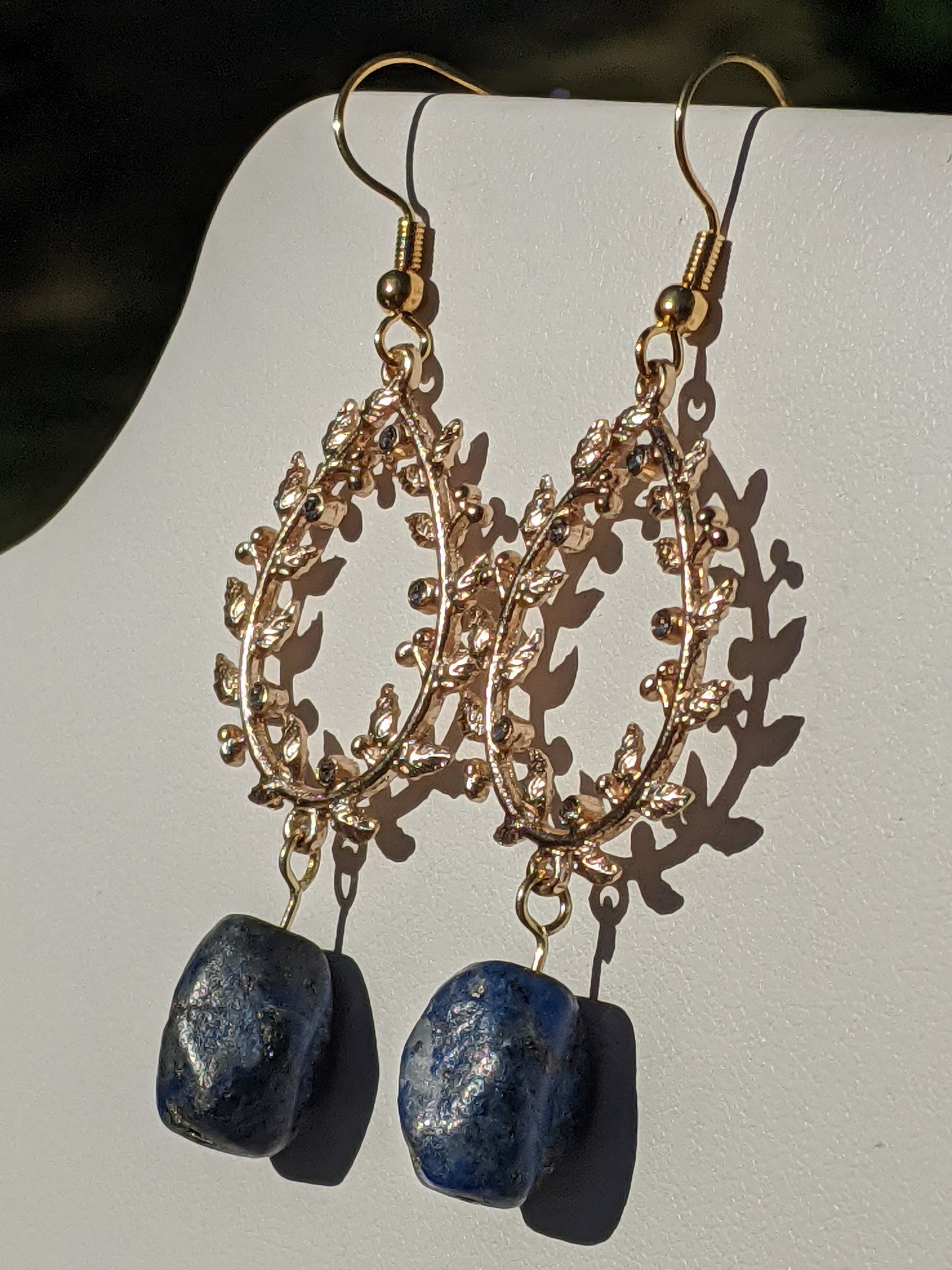 Lapis Lazuli Laurel Wreath Gold-tone Earrings